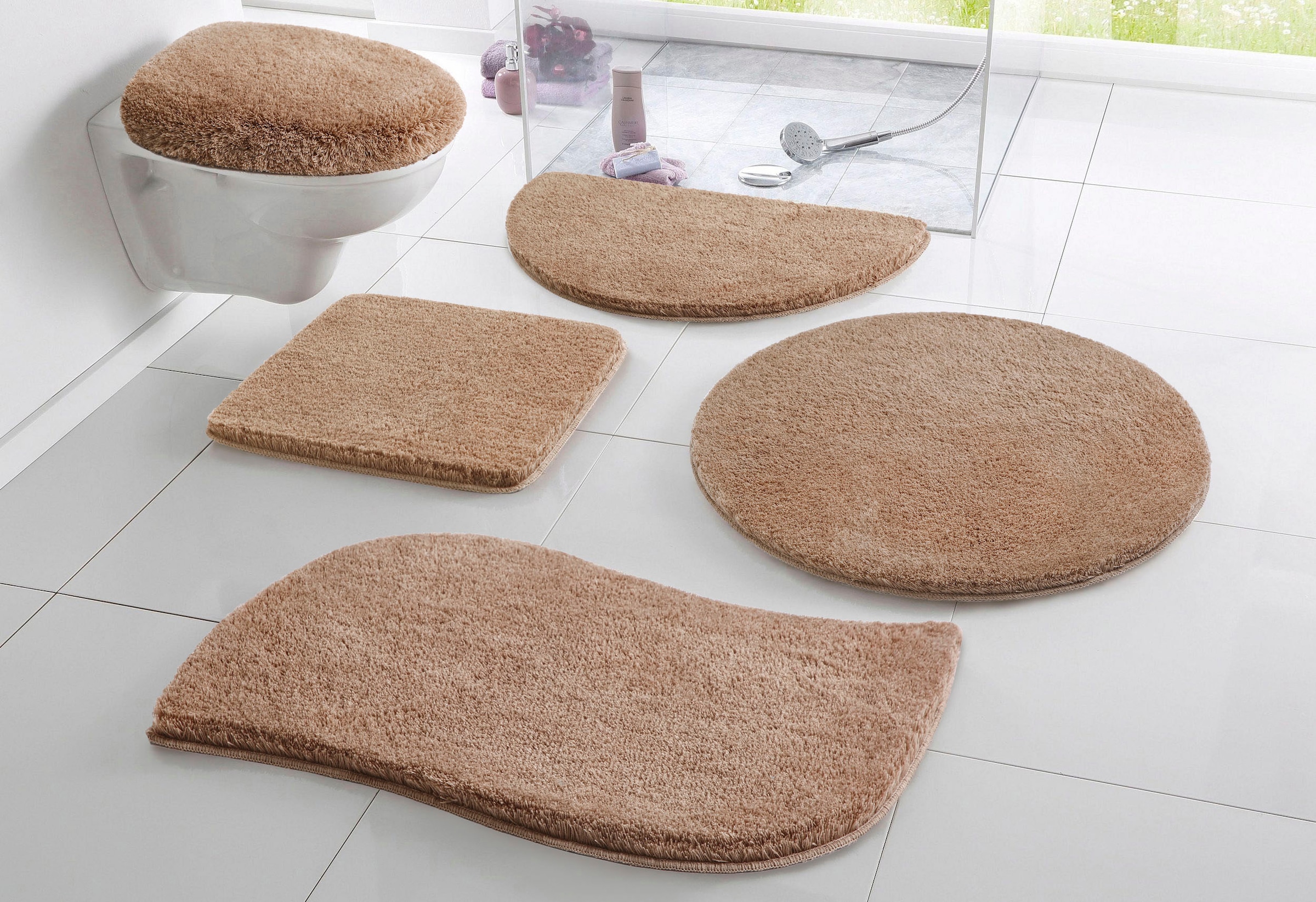 OTTO home Badematte "Merida, Badvorleger, Badezimmer Teppich" Höhe 32 mm rutschhemmend beschichtet fußbodenheizungsgeeignet schnell trocknend strapazierfähig Badteppich, Uni Farben, rechteckig, rund & als 2-tlg. Set erhältlich