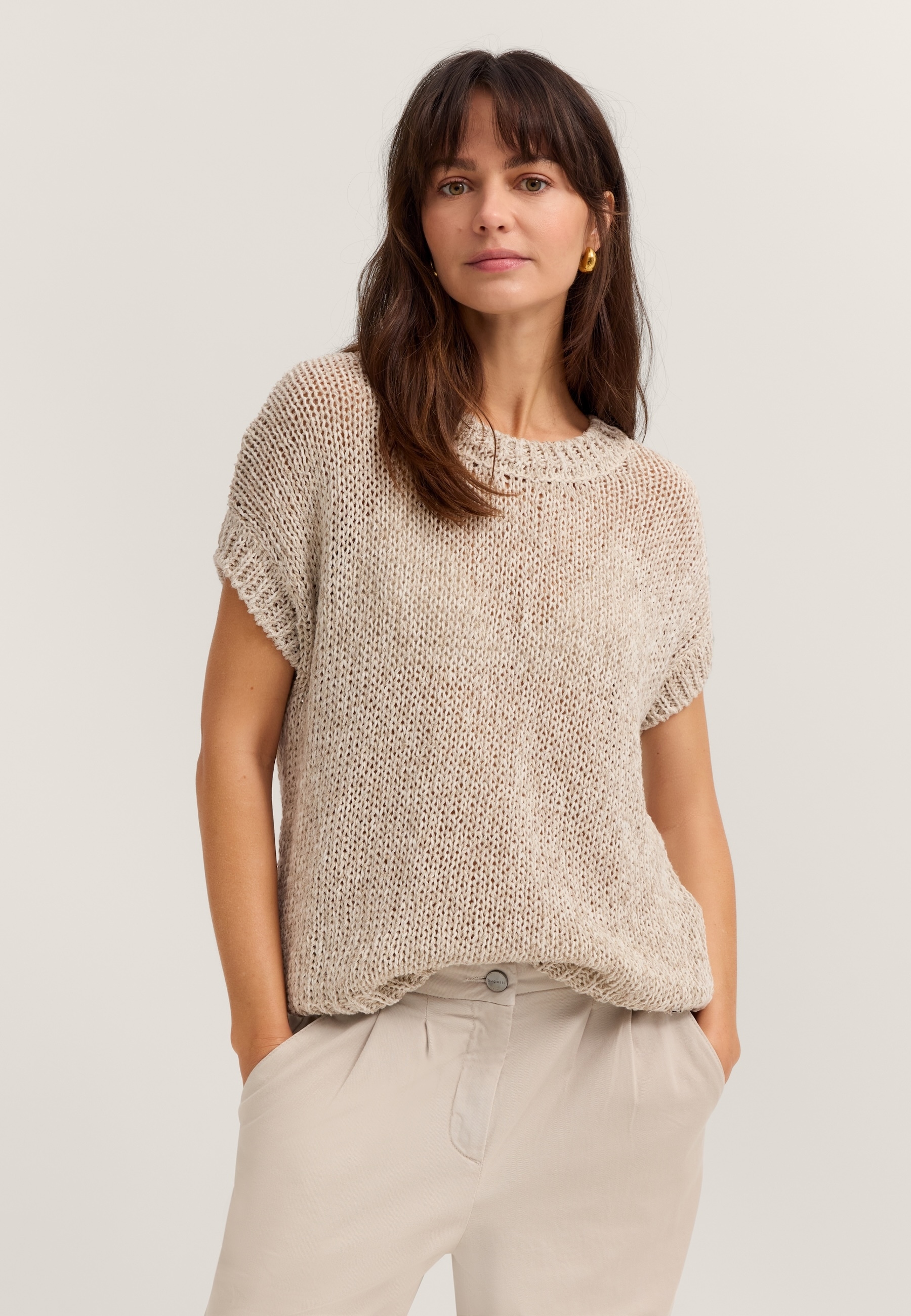 bugatti Pullunder aus Leinen-Baumwoll-Mix mit Rundhals günstig online kaufen