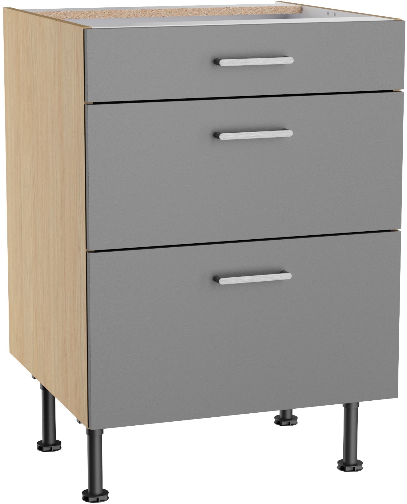 KOCHSTATION Unterschrank "KS-Lucy" Breite 60 cm, 1 Schubkasten, 2 Auszügen, Soft-Close, verstellb. Füße