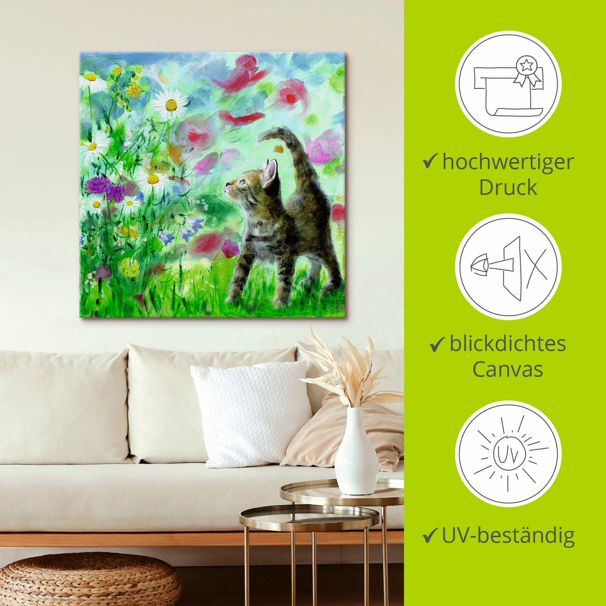 Artland Wandbild »Sommerwiese mit Kätzchen«, Haustiere, (1 St.), als Leinwandbild, Poster, Wandaufkleber in verschied. Größen