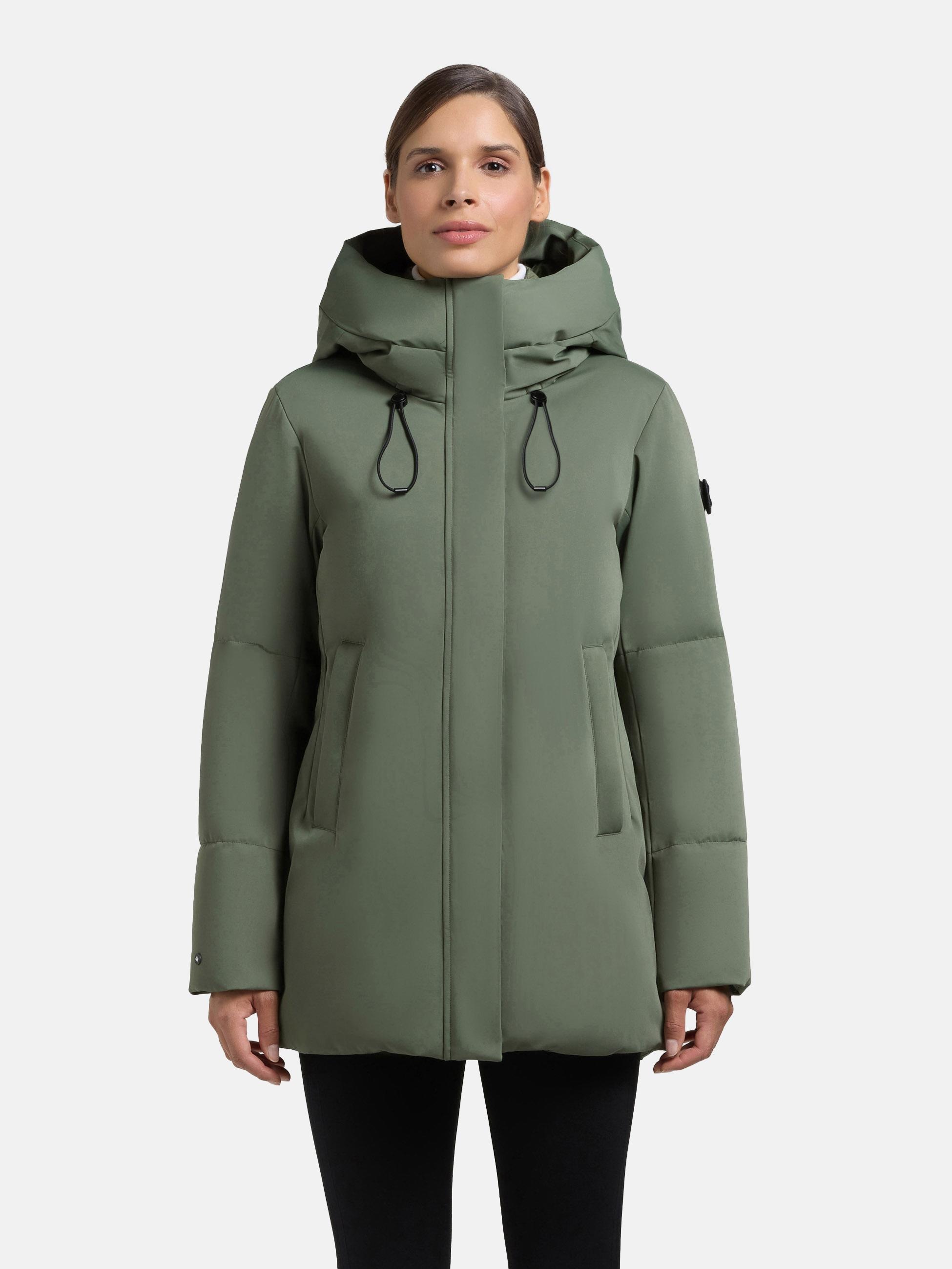 Kurzmantel KHUJO "Allap", Damen, Gr. XL (42), grün, Obermaterial: 55% Baumwolle, 45% Polyester; Innenfutter: 100% Nylon; Wattierung: 100% Polyester, Basic, figurbetont Po-bedeckend, hoch geschlossener Ausschnitt, Ärmel ohne Ärmelschlitz elastischer Bund, 