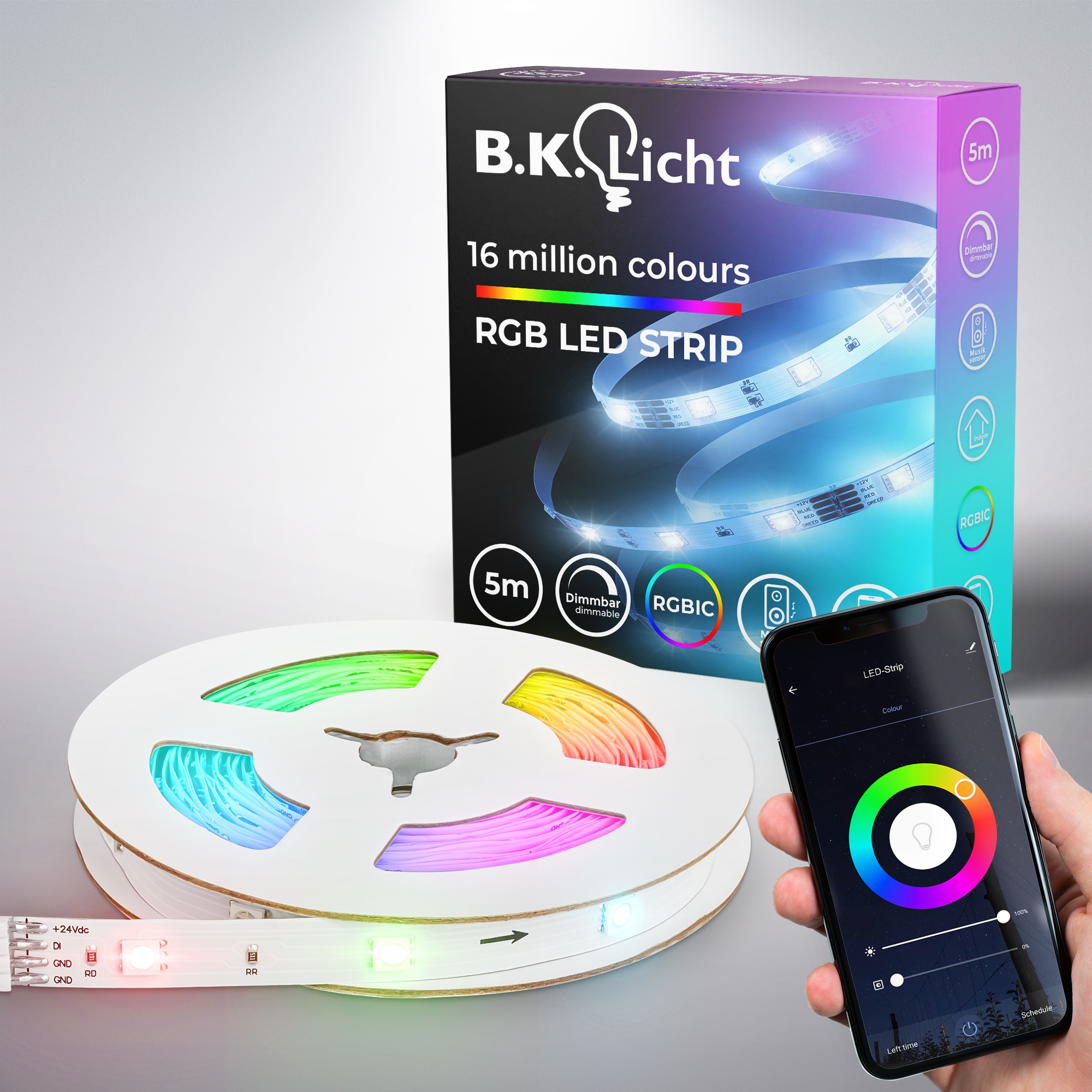 B.K.LICHT LED Stripe "Wifi RGBIC LED Strip, 5 m, mit App Steuerung", Flammen 150 Stk., Kabellänge 150m, weiß, Lichterketten, Lichtleiste, mit