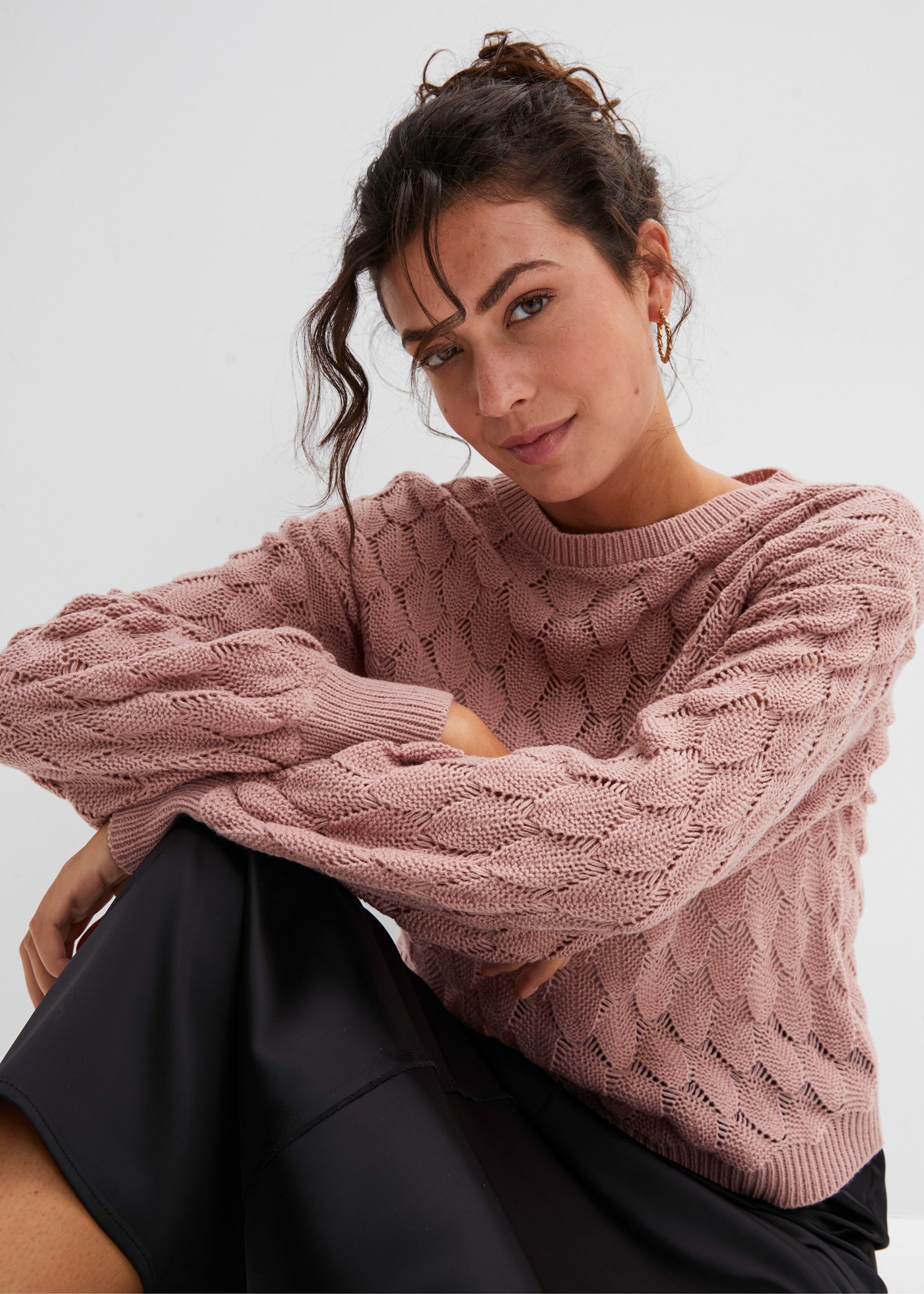 bonprix Ajourpullover »Ajour-Pullover« lässige Passform, Ballonärmel, tolles Ajour-Strickmuster