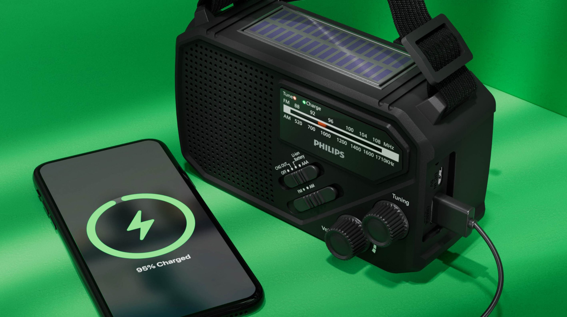 Philips Notfallradio »TAR1609/00« ( AM-Tuner | FM-Tuner 1 W) Kurbelradio, LED-Leuchte, lauter SOS-Alarm + Blinkleuchte,USB-C, USB-A