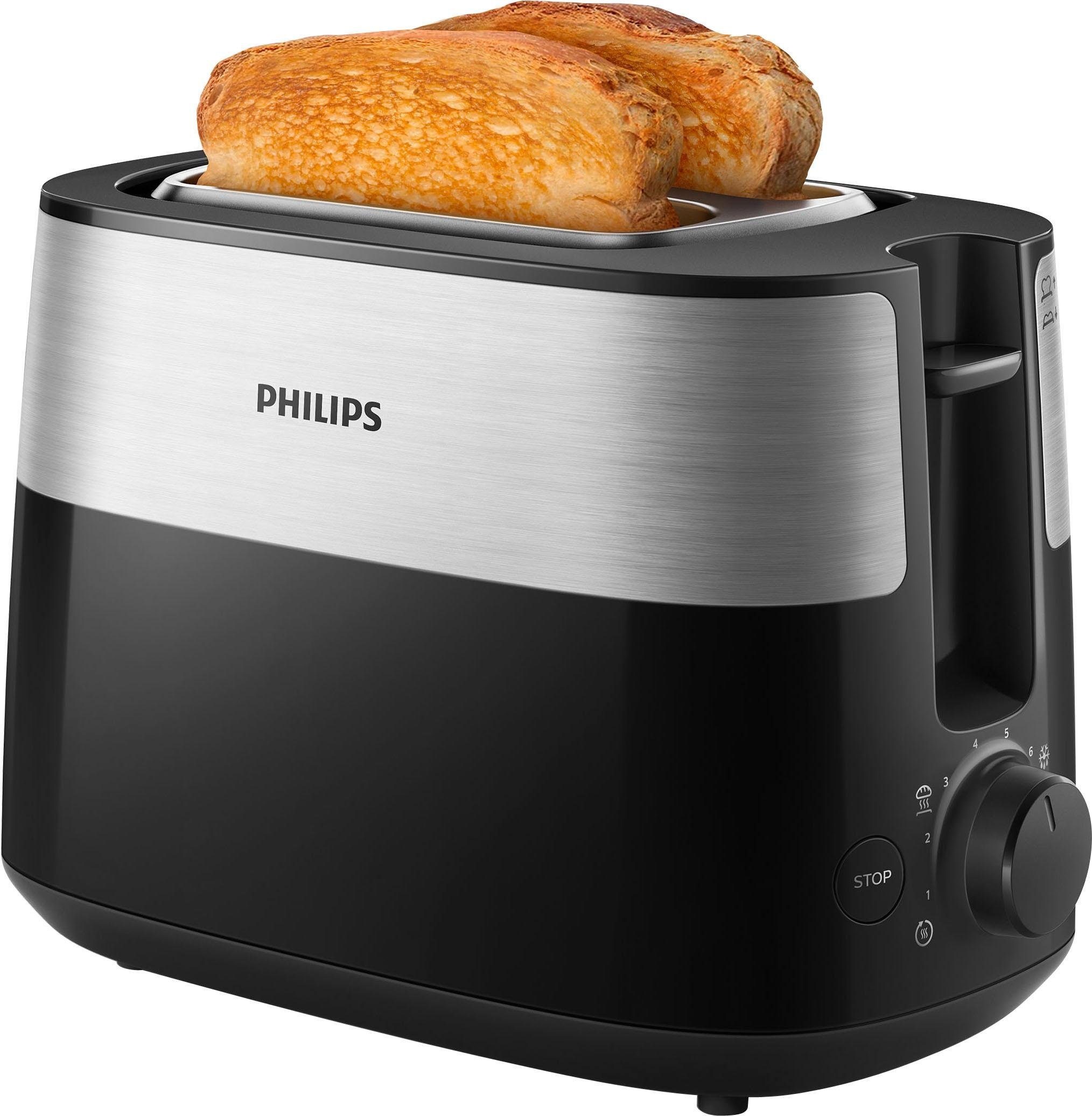 Philips Toaster »HD2516/90 Daily Collection«, 2 kurze Schlitze, 830 W, integrierter Brötchenaufsatz und 8 Bräunungsstufen, edelstahl/schwarz