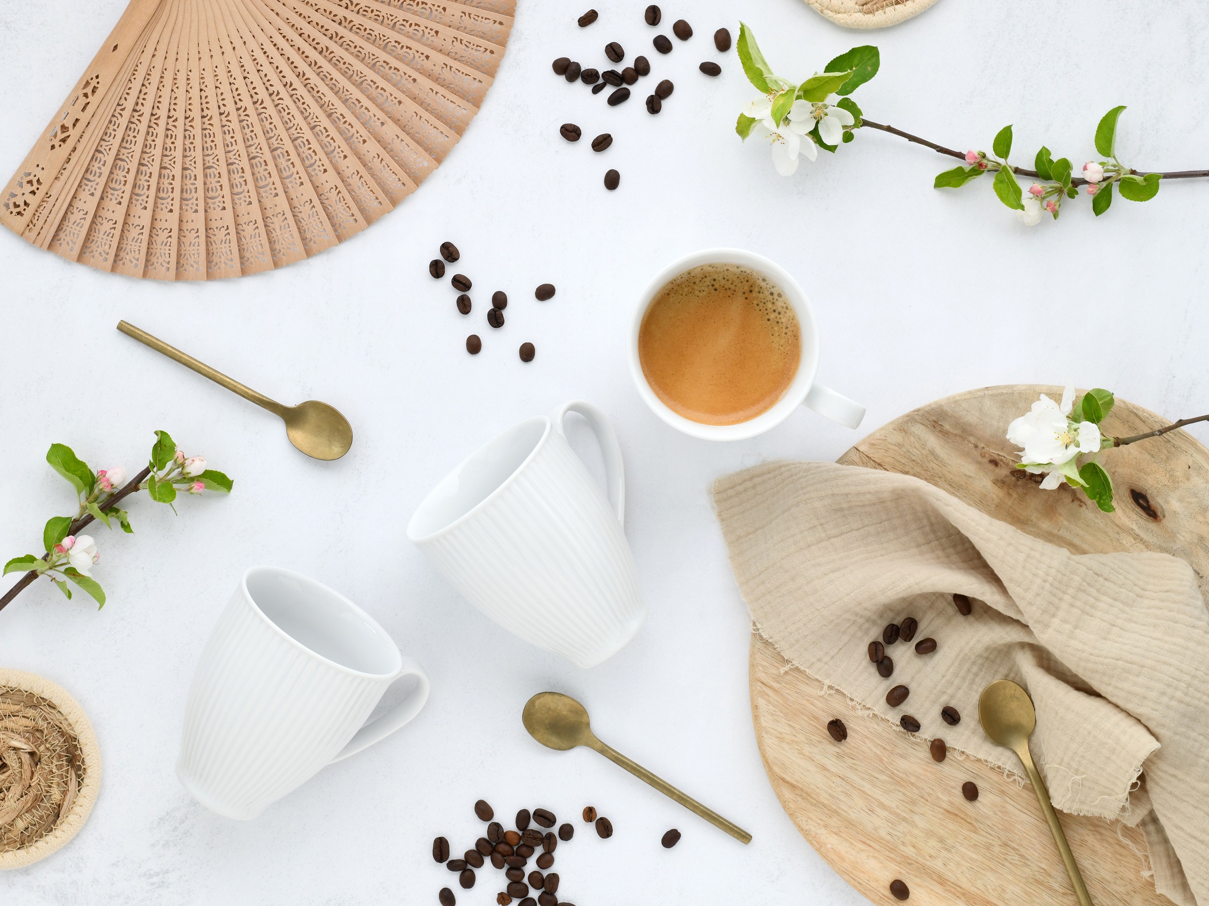 CreaTable Becher »Valencia Weiß, Kaffeebecher, 6-tlg.«, (Set, 6 tlg.), Elegant, Boho Chic