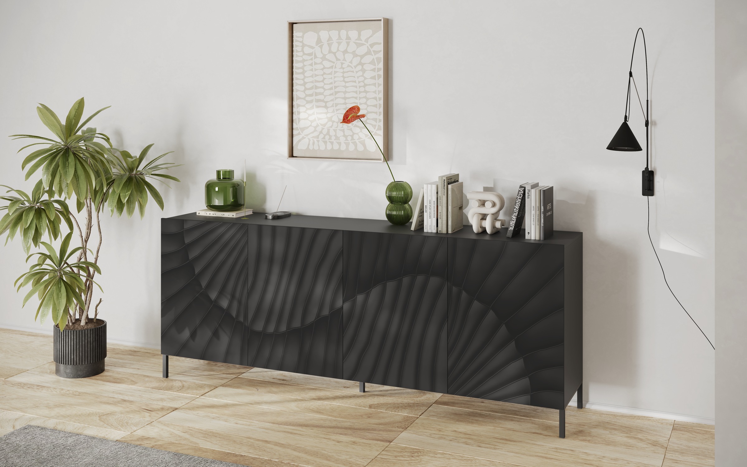 INOSIGN Sideboard »Snake Breite 241 cm, moderne Kommode mit 4 Türen«, Anrichte mit viel Stauraum, Front mit besonderem Siebdruck