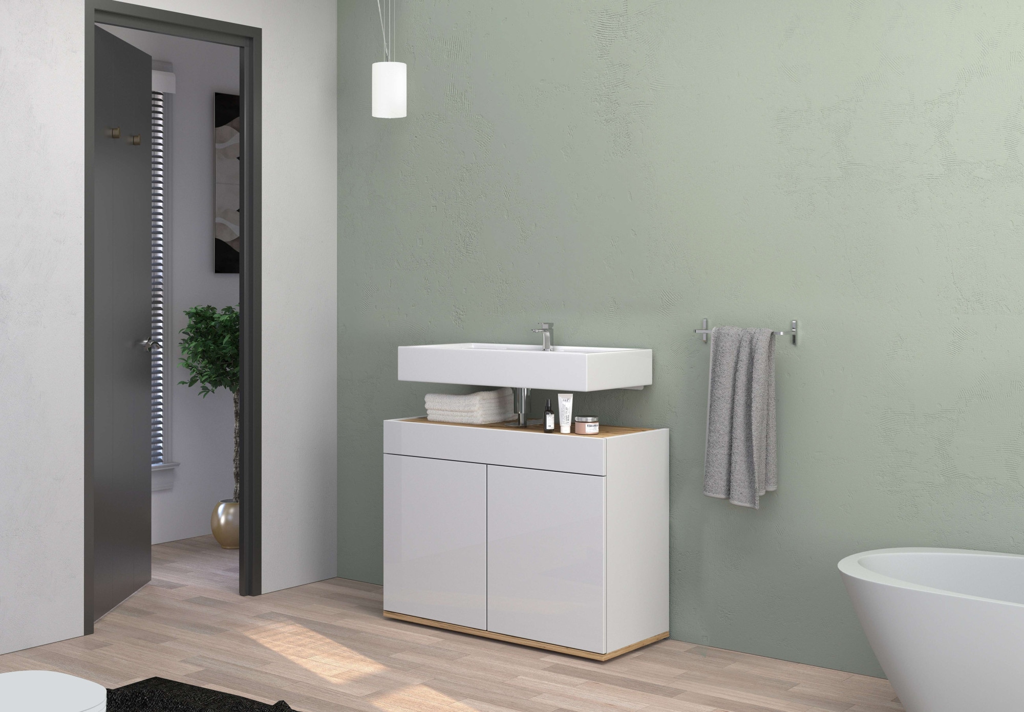welltime Waschbeckenunterschrank »Garda« 1 Stk. tlg. Made in Italy, Fronten Hochglanz lackiert, viel Saturaum