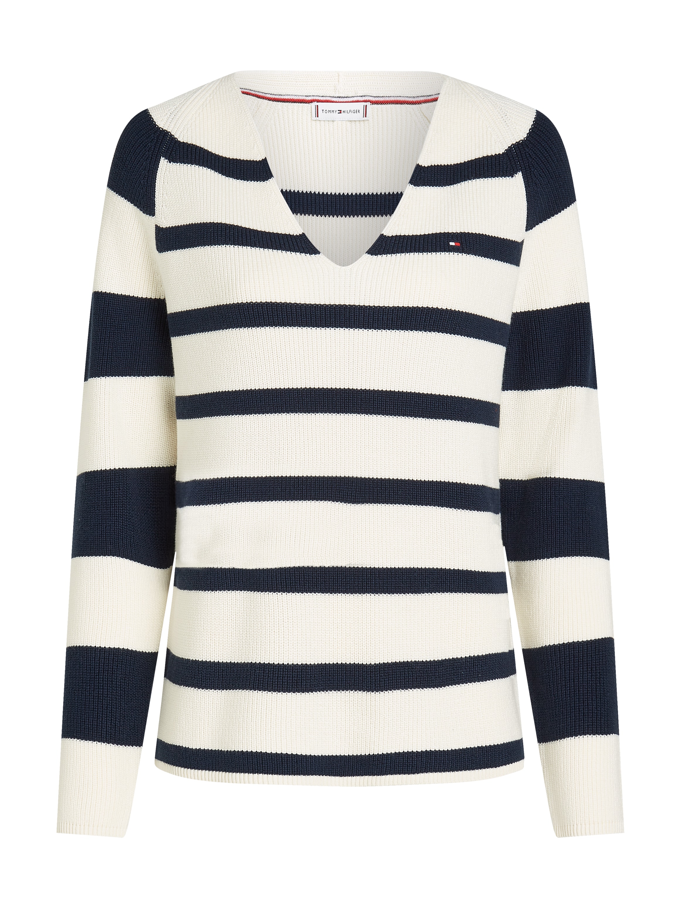 Tommy Hilfiger Strickpullover »CO CARDI STITCH V-NK LS« mit Logostickerei