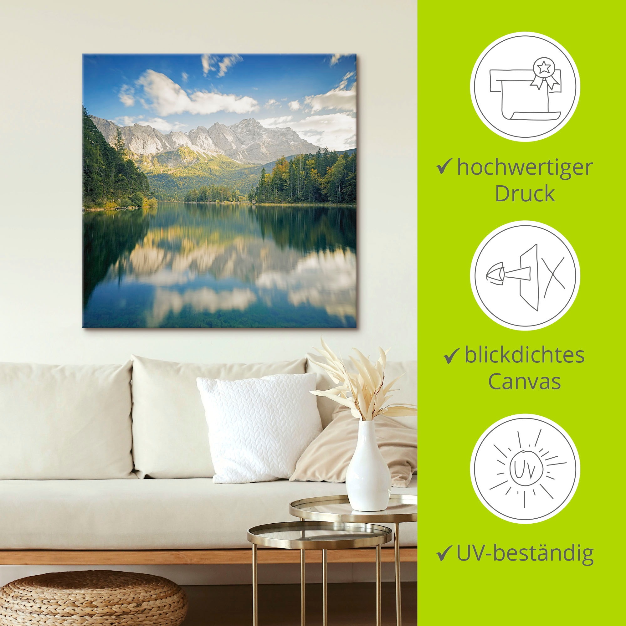 Artland Wandbild »Zugspitze mit Eibsee«, Berge & Alpenbilder, (1 St.), als Alubild, Leinwandbild, Wandaufkleber oder Poster in versch. Größen