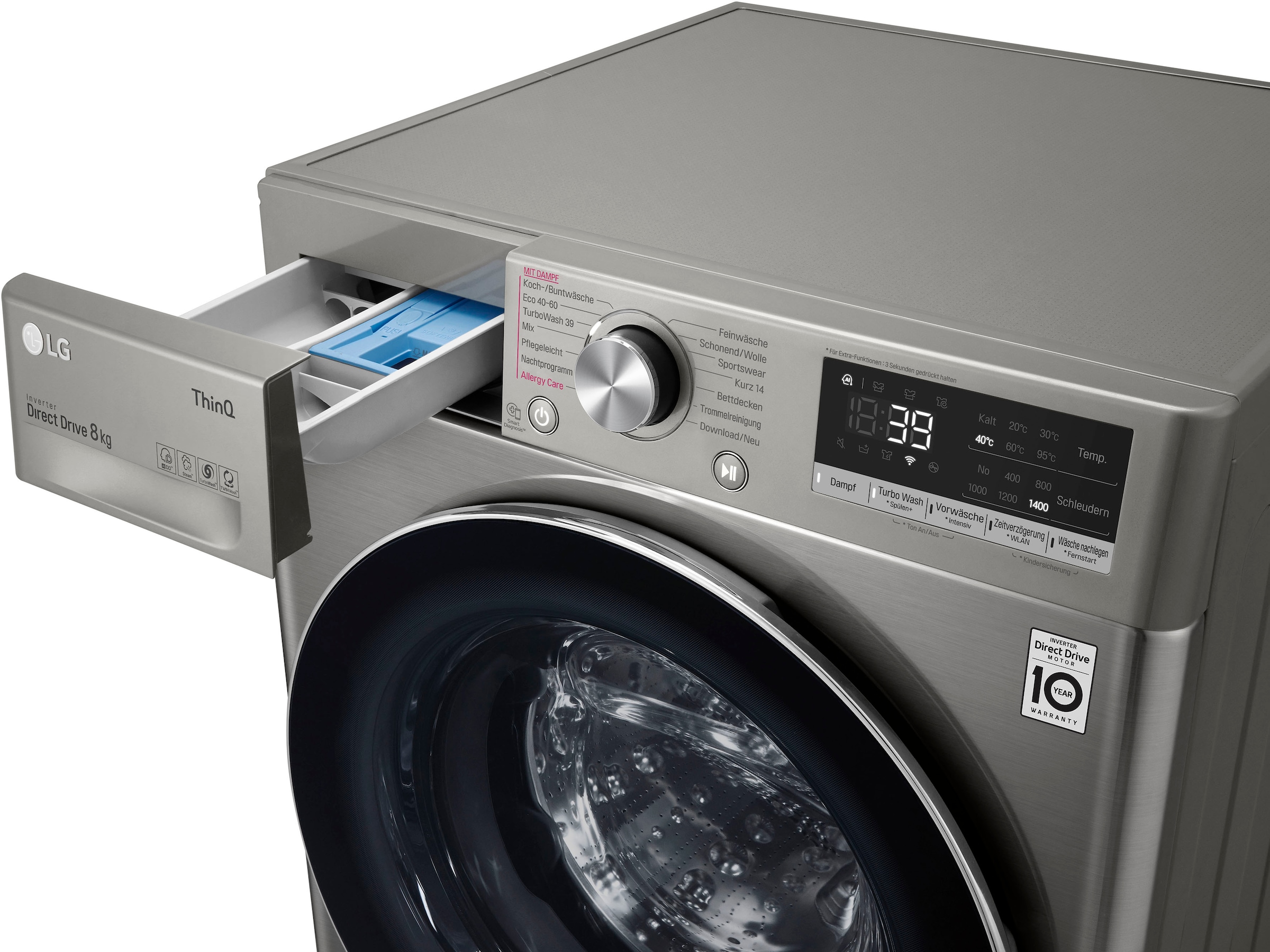 Frontlinie LG Waschmaschine, BAUR U/min, V708P2PA, Waschen in nur TurboWash® kaufen 39 online kg, | 1400 Minuten - 8