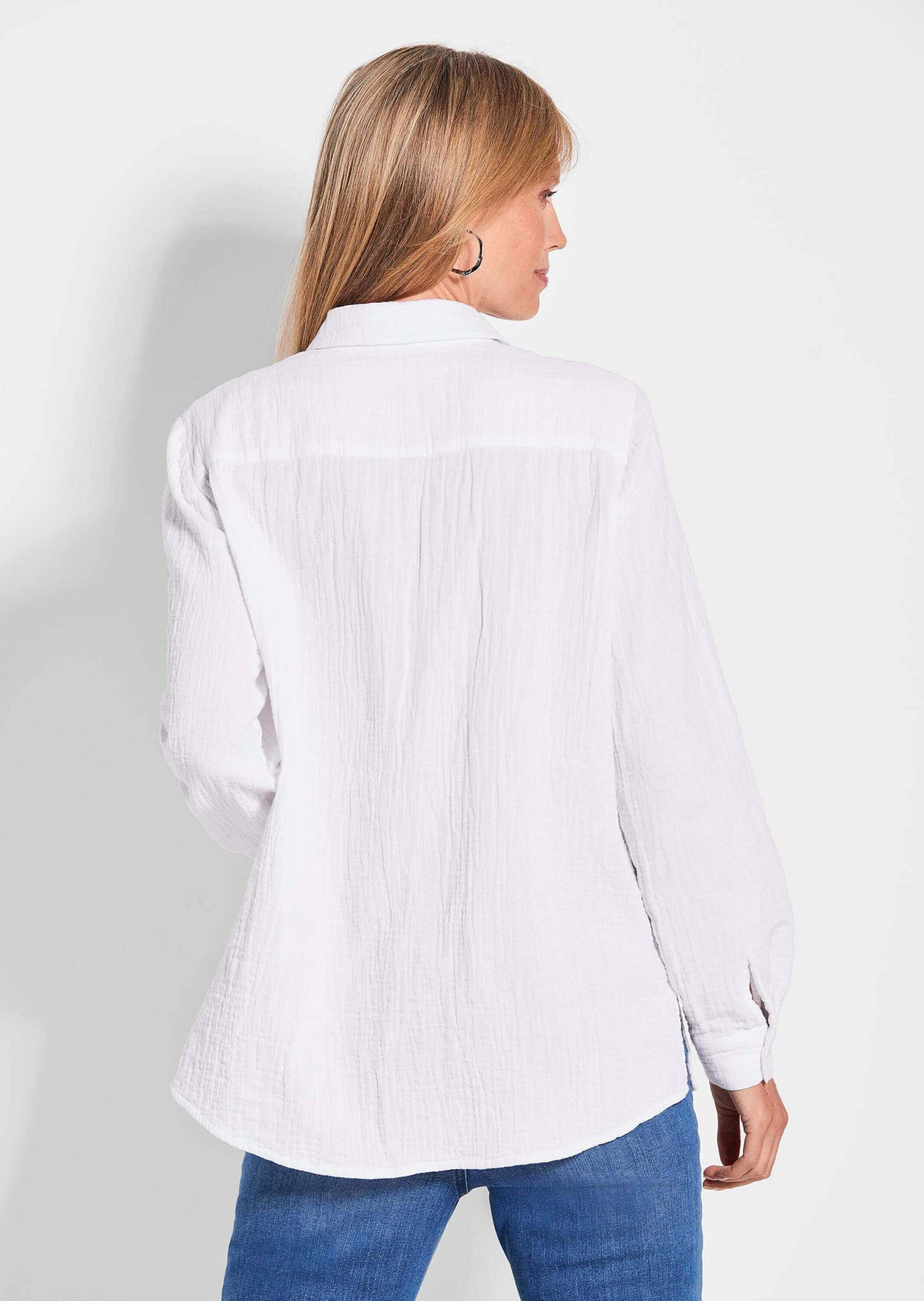 GOLDNER Hemdbluse »Verlängerte Langarm Musselin-Bluse«