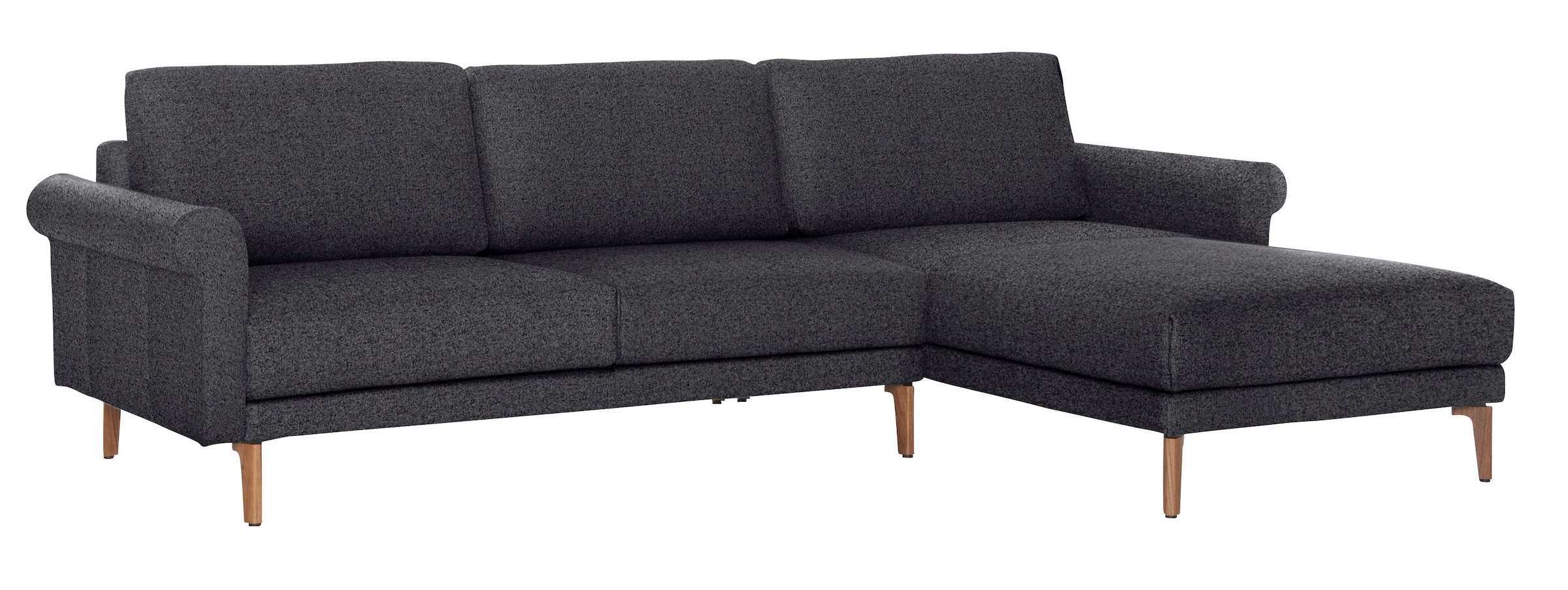 Creation BY ROLF BENZ Ecksofa »CR.450, Designecksofa, L-Form«, Armlehne Schnecke modern Landhaus, Breite 262 cm, Fuß Nussbaum