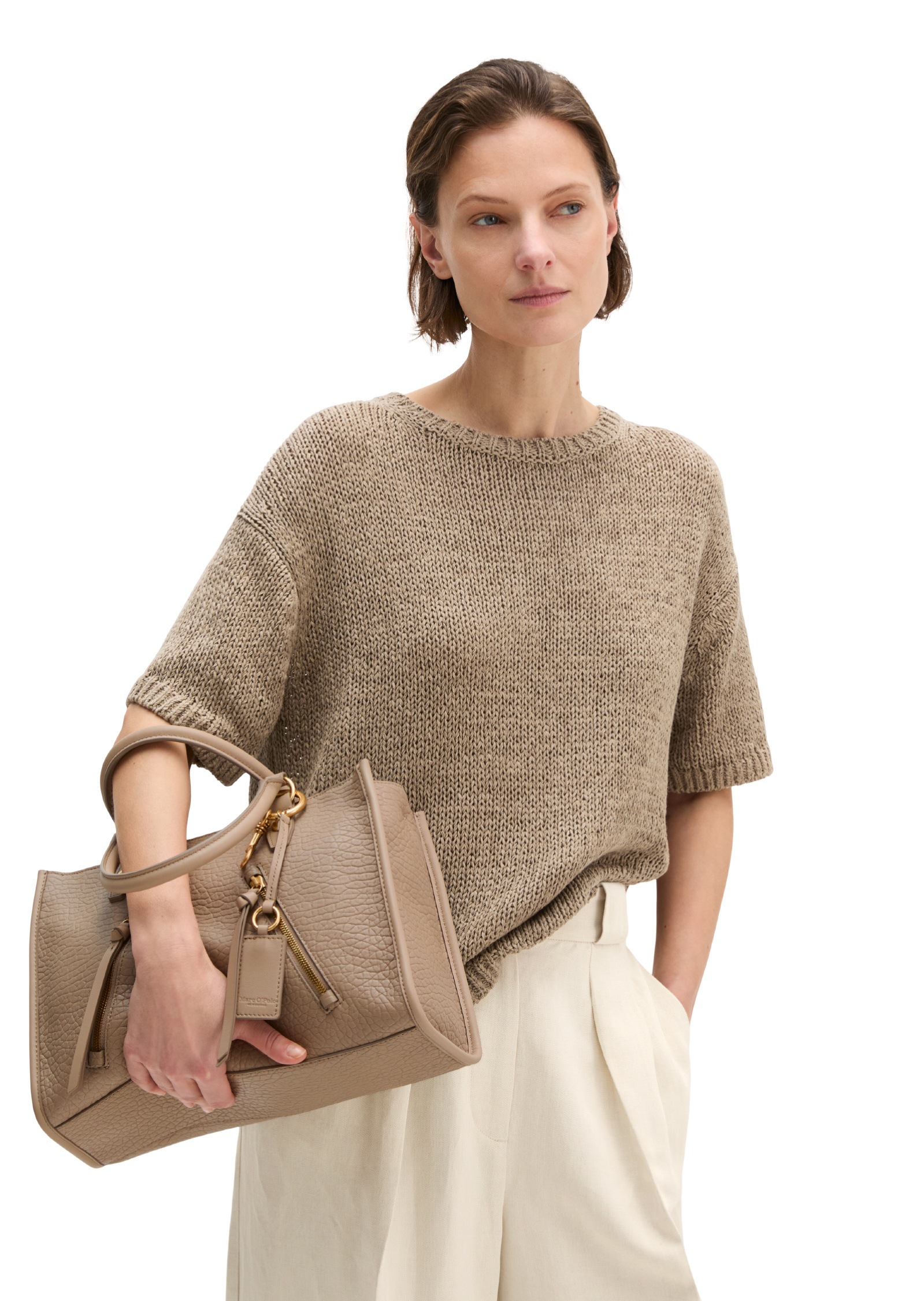 Shopper MARC O'POLO "aus strukturiertem Schafleder", Damen, Gr. B/H/T: 12cm x 23cm x 14cm, earthy taupe, Leder, unifarben, Taschen Shopper 3