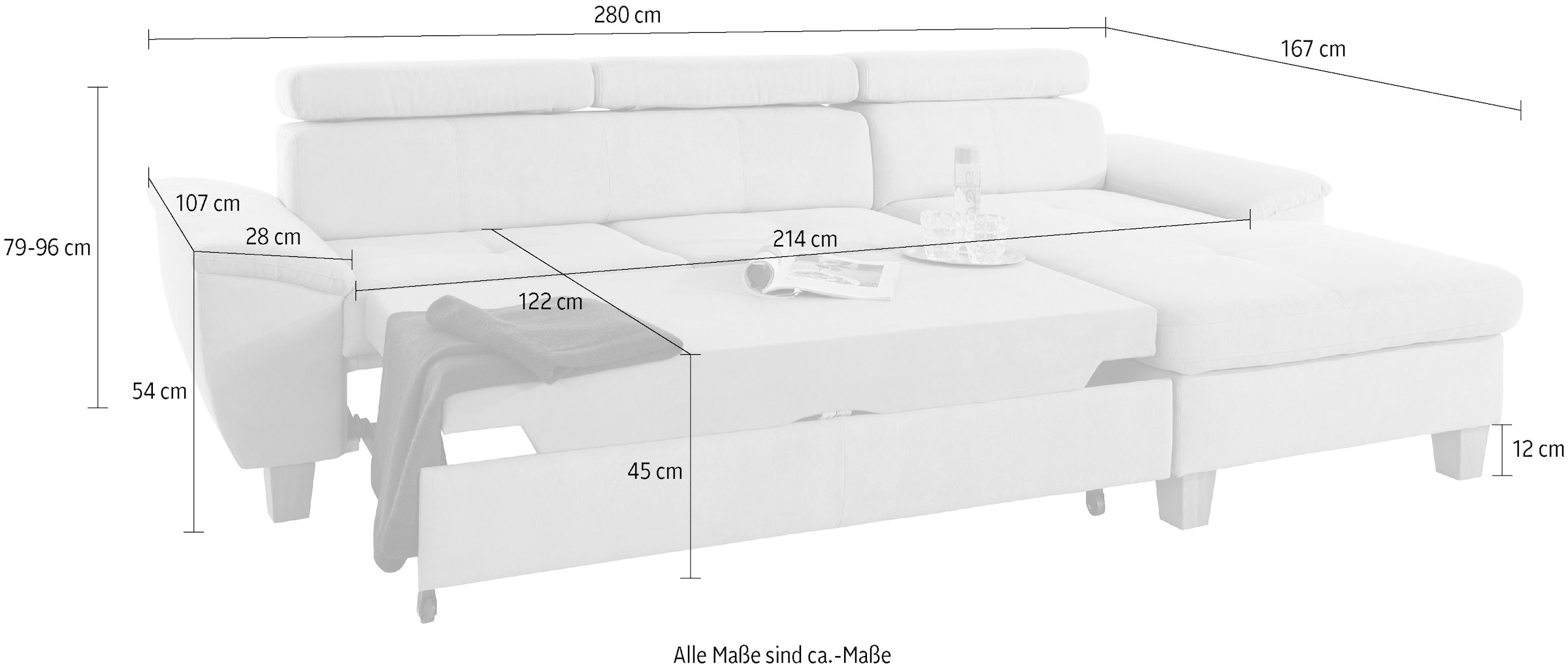 exxpo - sofa fashion Ecksofa »Enya, aufwendige Detailverarbeitung, hoher Sitzkomfort, bequem, L-Form«, inkl. Kopfteilverstellung, wahlweise mit Bettfunktion und Bettkasten
