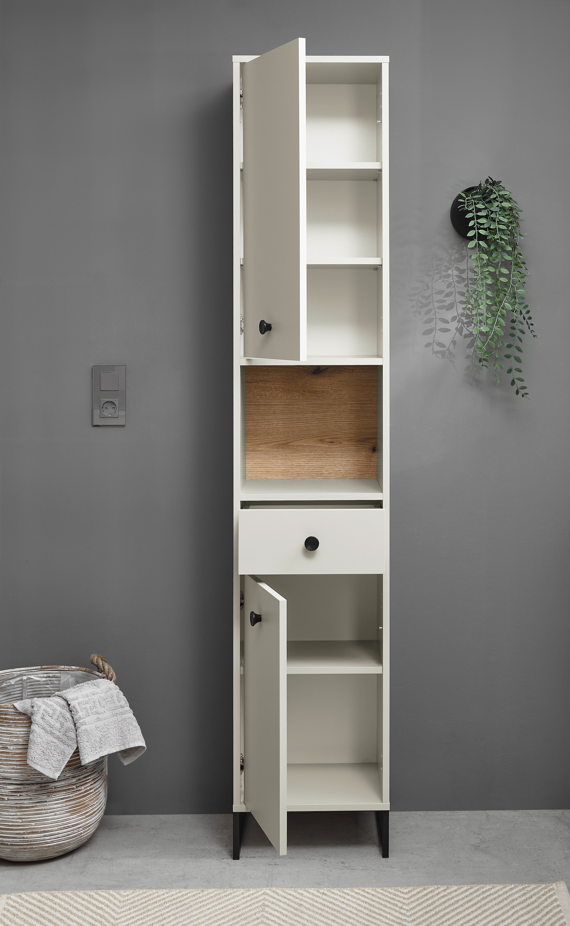 BASIC by Balculina Hochschrank »Linea« 1 Stk. tlg. Breite 60cm, U-Profil Füße, Unterflurauszug