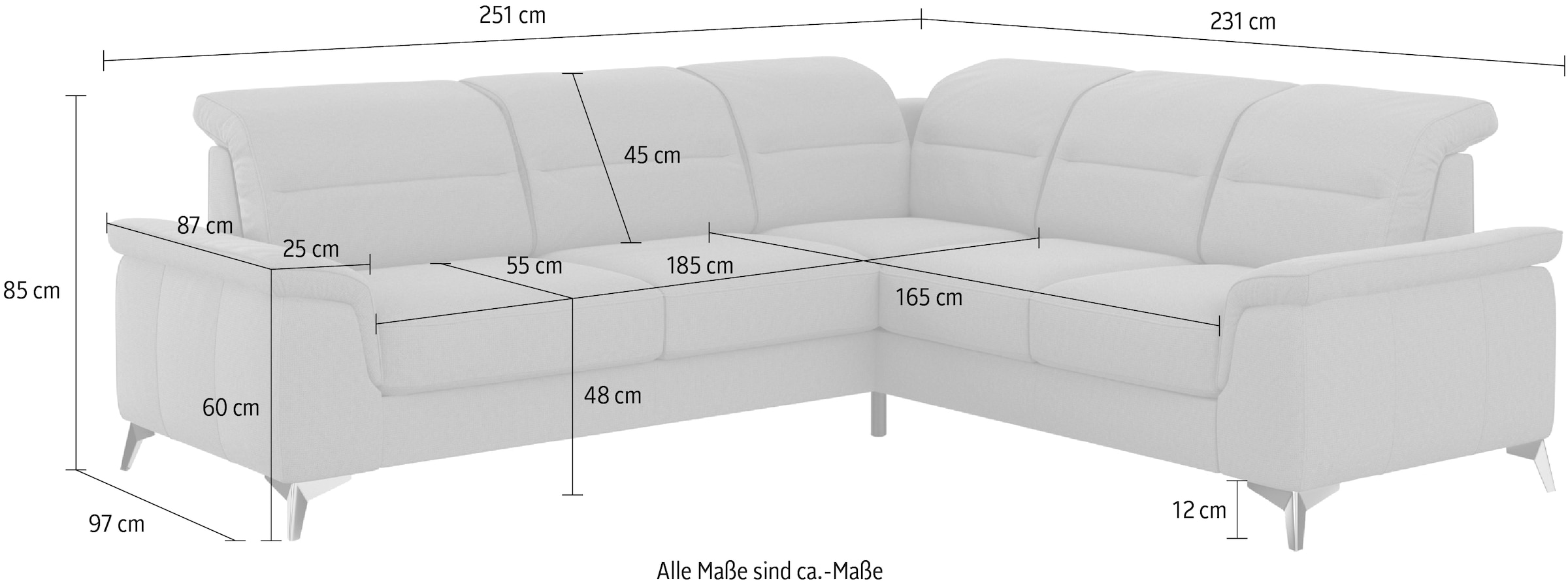 sit&more Ecksofa »Sinatra L-Form«, optinal mit Kopfteilverstellung und Armteilfunktion, Metallfüße