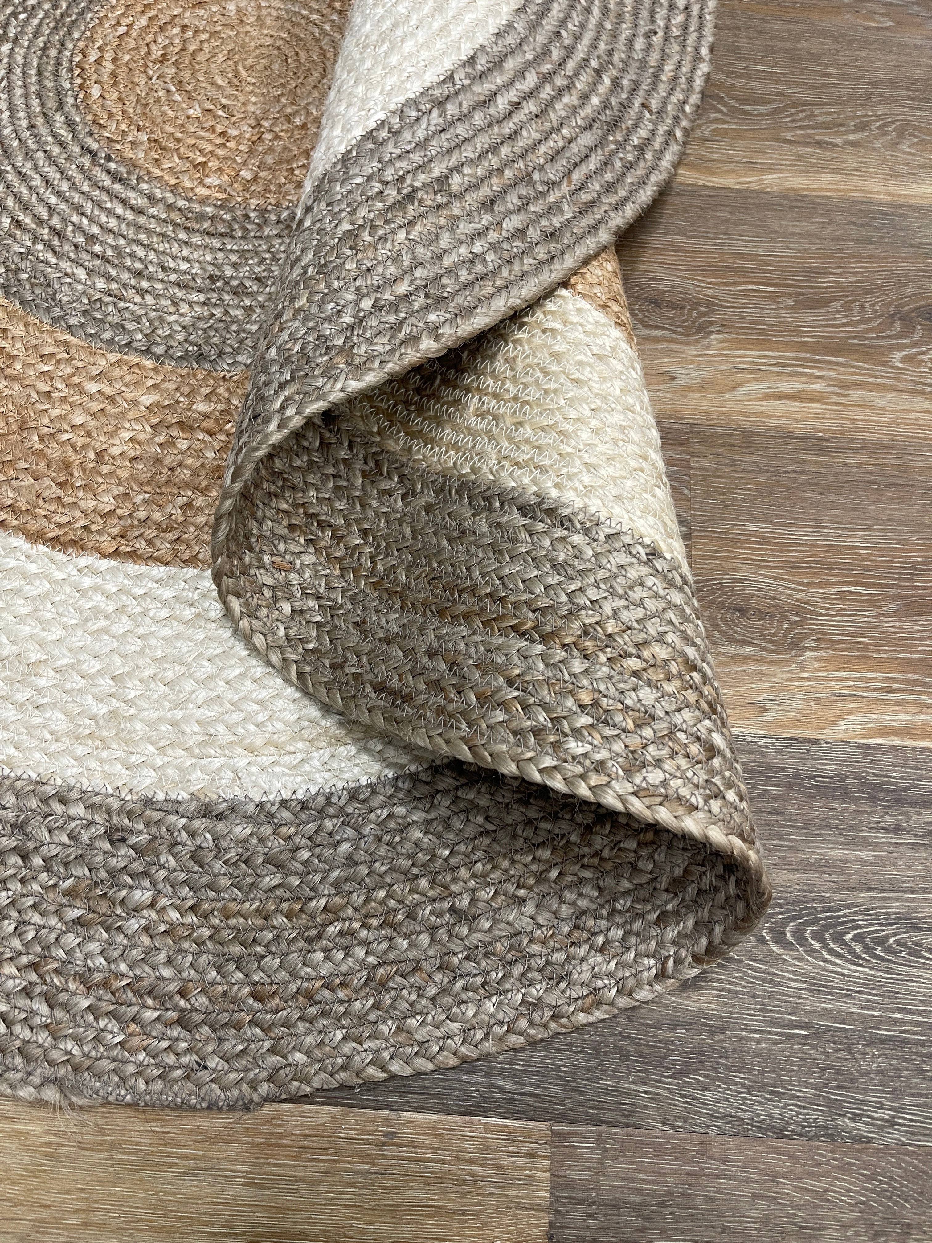 Thumbnail - Myflair Möbel & Accessoires Teppich "Terra Rings" rund 10 mm Höhe Juteteppich, handgeflochten, Wendeteppich, gestreift, ...