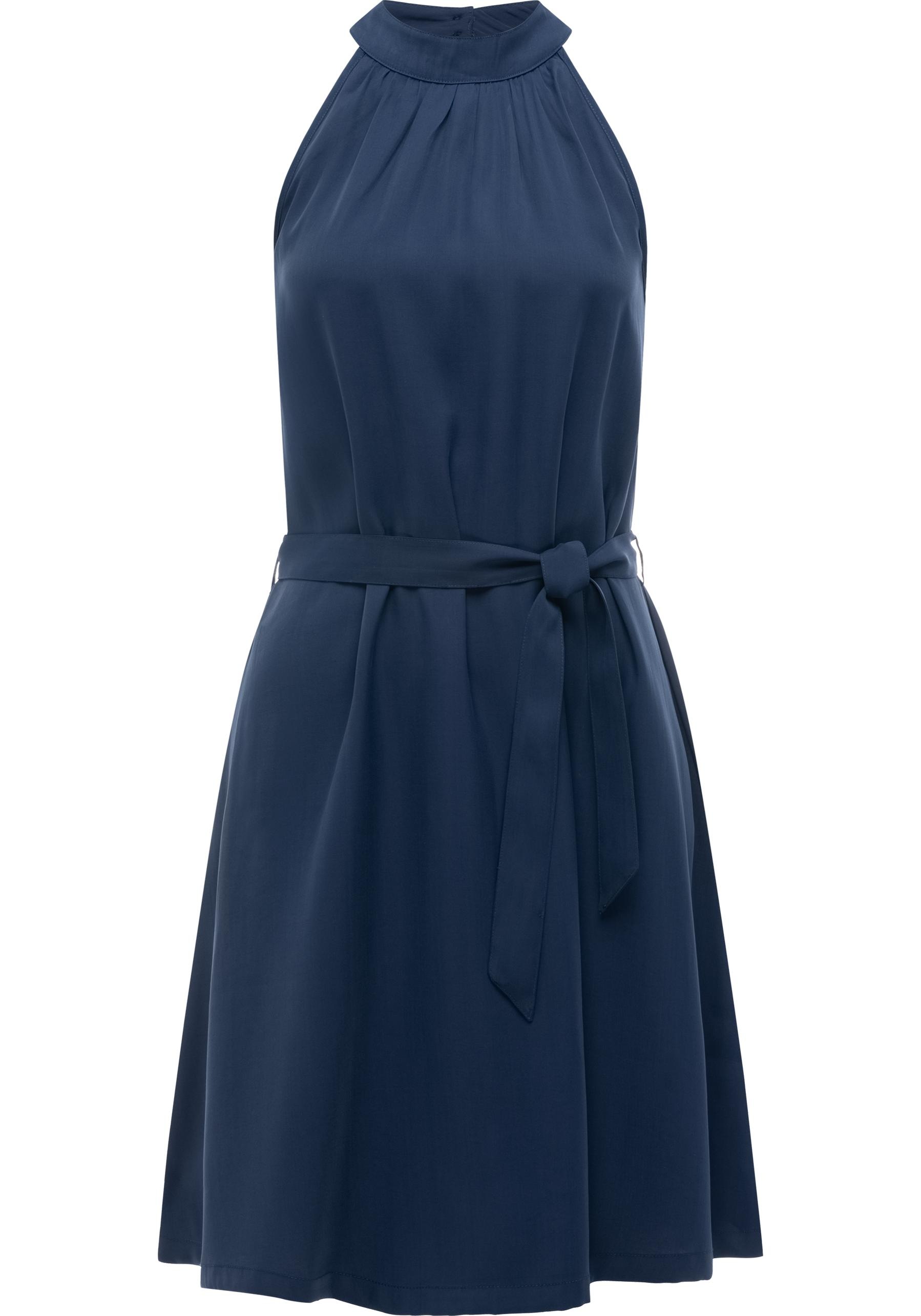 A-Linien-Kleid RAGWEAR "Angylee Print YOUMODO", Damen, Gr. L (40), Normalgrößen, midnight, Material: 80% Viskose, 20% Polyester, A-Linie knieumspielend, Neckholder, Ärmel ohne Ärmelschlitz, Kleider, Leichtes Sommerkleid mit Neckholder und Bindegürtel