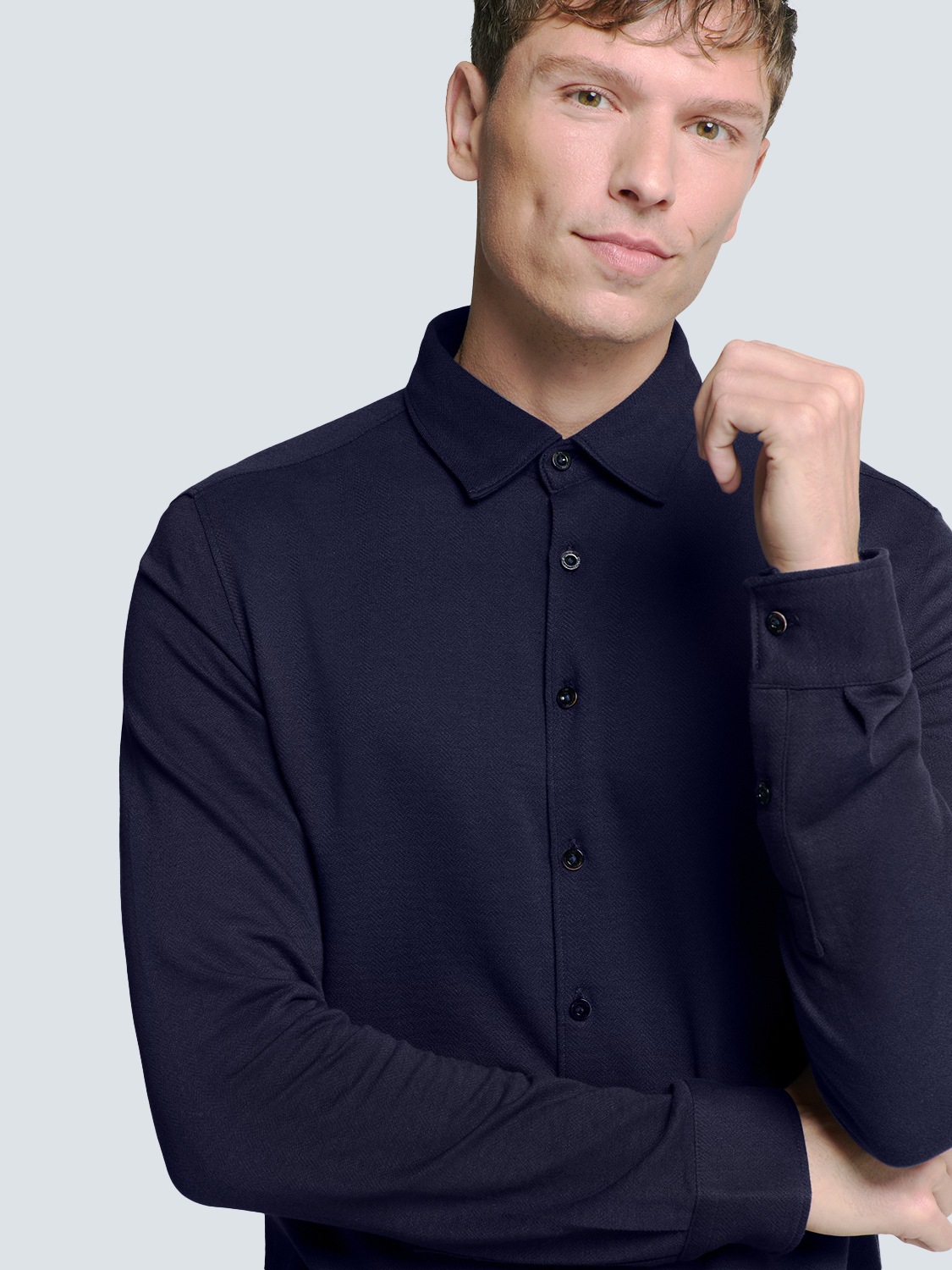 NO EXCESS Langarmhemd »No Excess Jersey Stretch Mélange Hemd«