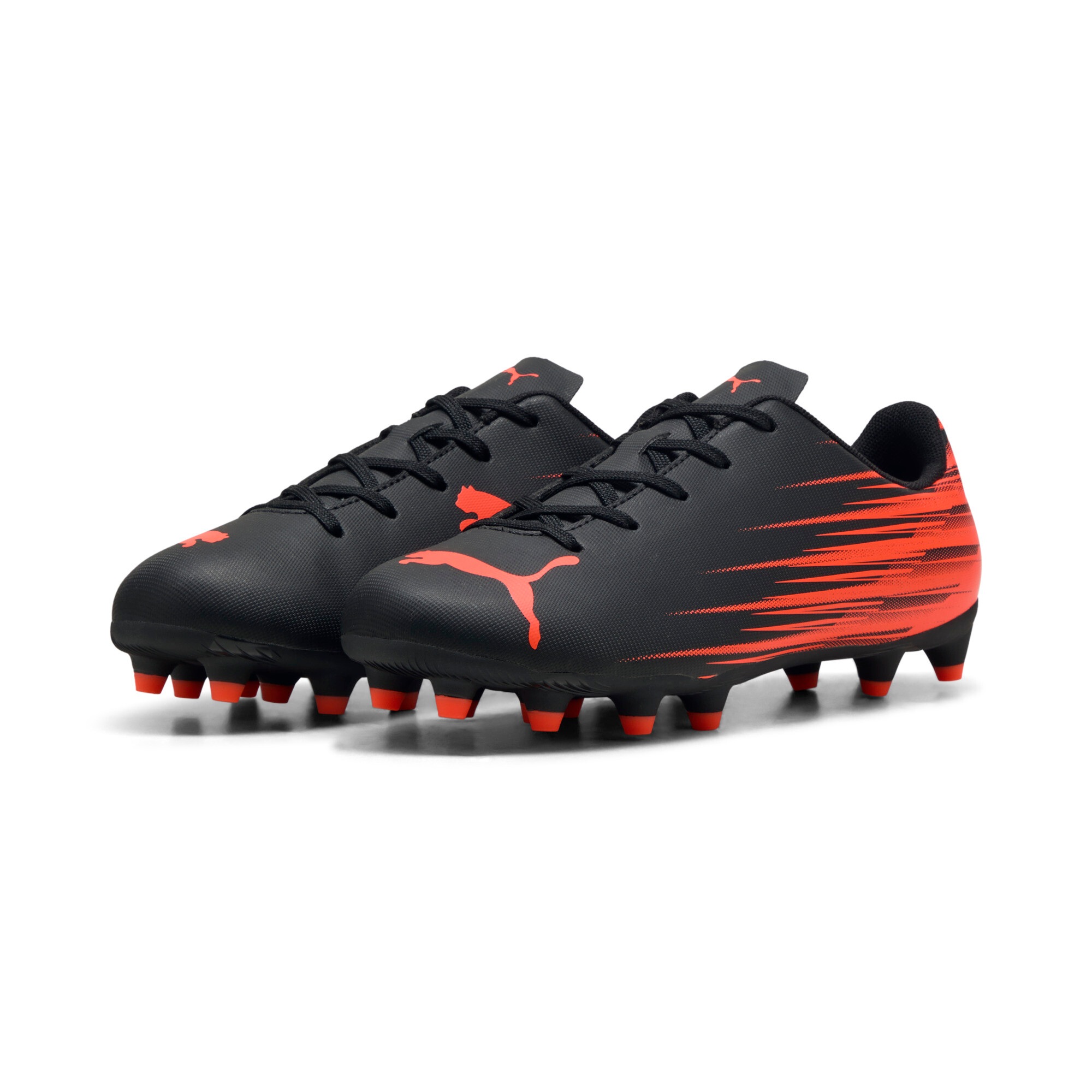 Fußballschuh PUMA "ATTACANTO II FG/AG JR", Kinder, Gr. 33, puma schwarz, glowing rot, Synthetik, bedruckt, Schuhe Fußballschuh, mit weichem Synthetik-Obermaterial, mit Textil-Innenmaterial