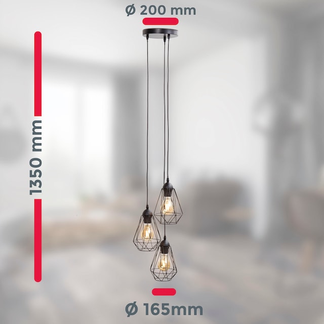 B.K.Licht Pendelleuchte »BK_PL1237 Pendellampe, Schwarz, Metall, Retro  Hängelampe«, 3 flammig-flammig, 3-flammig, E27-Fassung, ohne Leuchtmittel ( max. 40W), Ø30 | BAUR