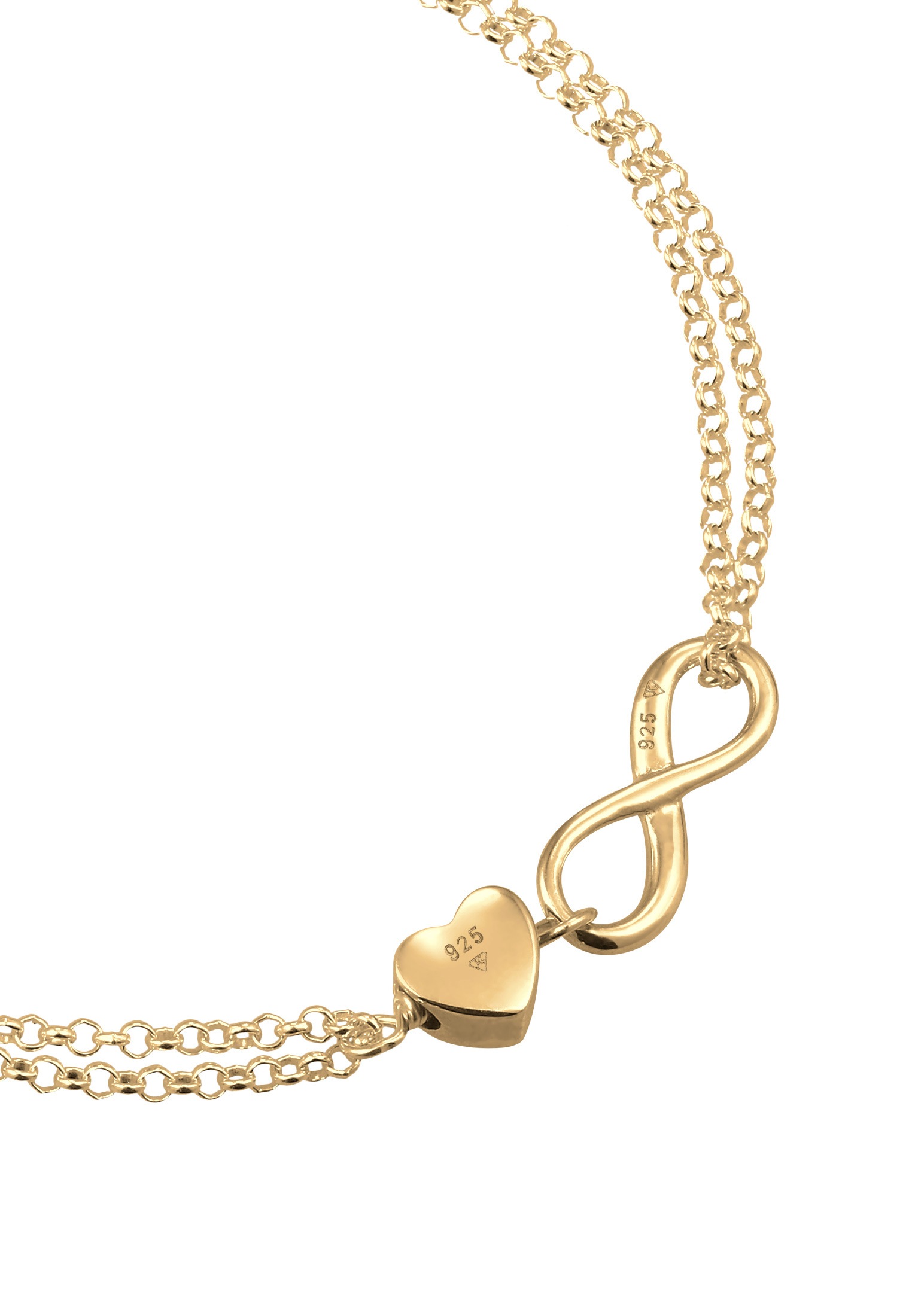 Armband ELLI "Herz Unendlichkeit Infinity 925 Silber" Gr. 16, gold, Armbänder, Damen, 16cm, ohne Stein, Silber 925 (Sterlingsilber), Armband 3
