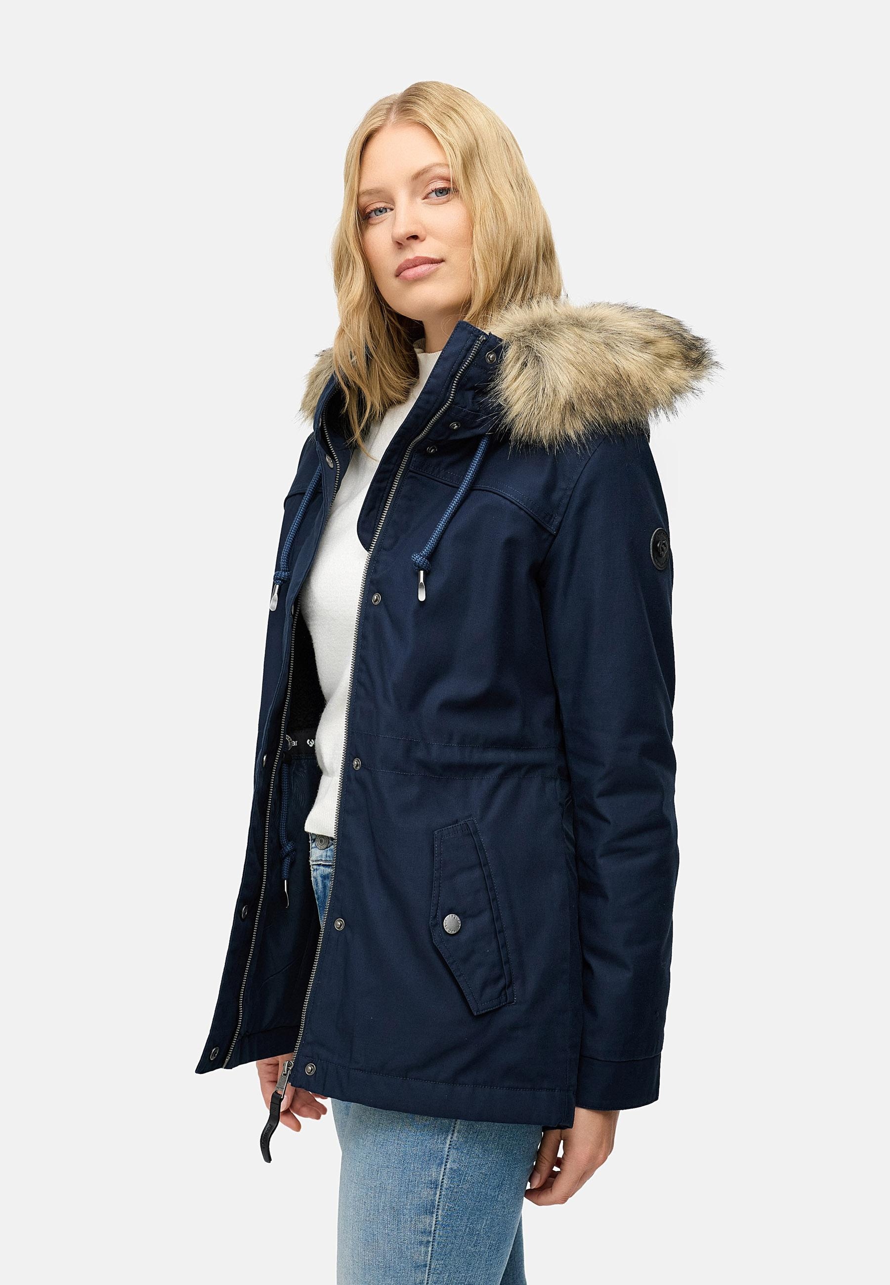 Ragwear Winterjacke »Tawny Short YOUMODO«, mit Kapuze, Warme Jacke mit großer Kapuze und Kunstfellkragen