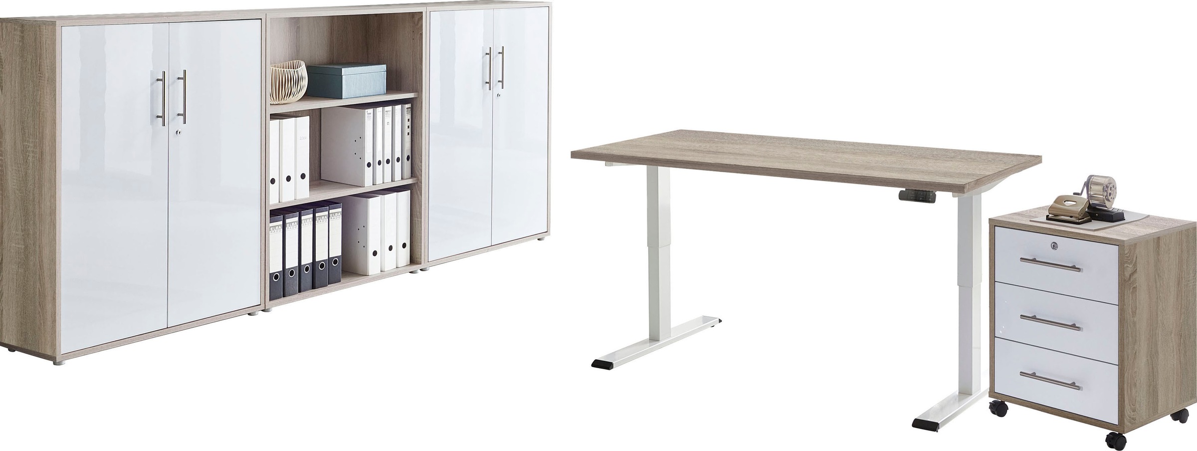 BMG Möbel Büromöbel-Set »Tabor«, (Set, 5 tlg.), mit elektrisch höhenverstellbarem Schreibtisch