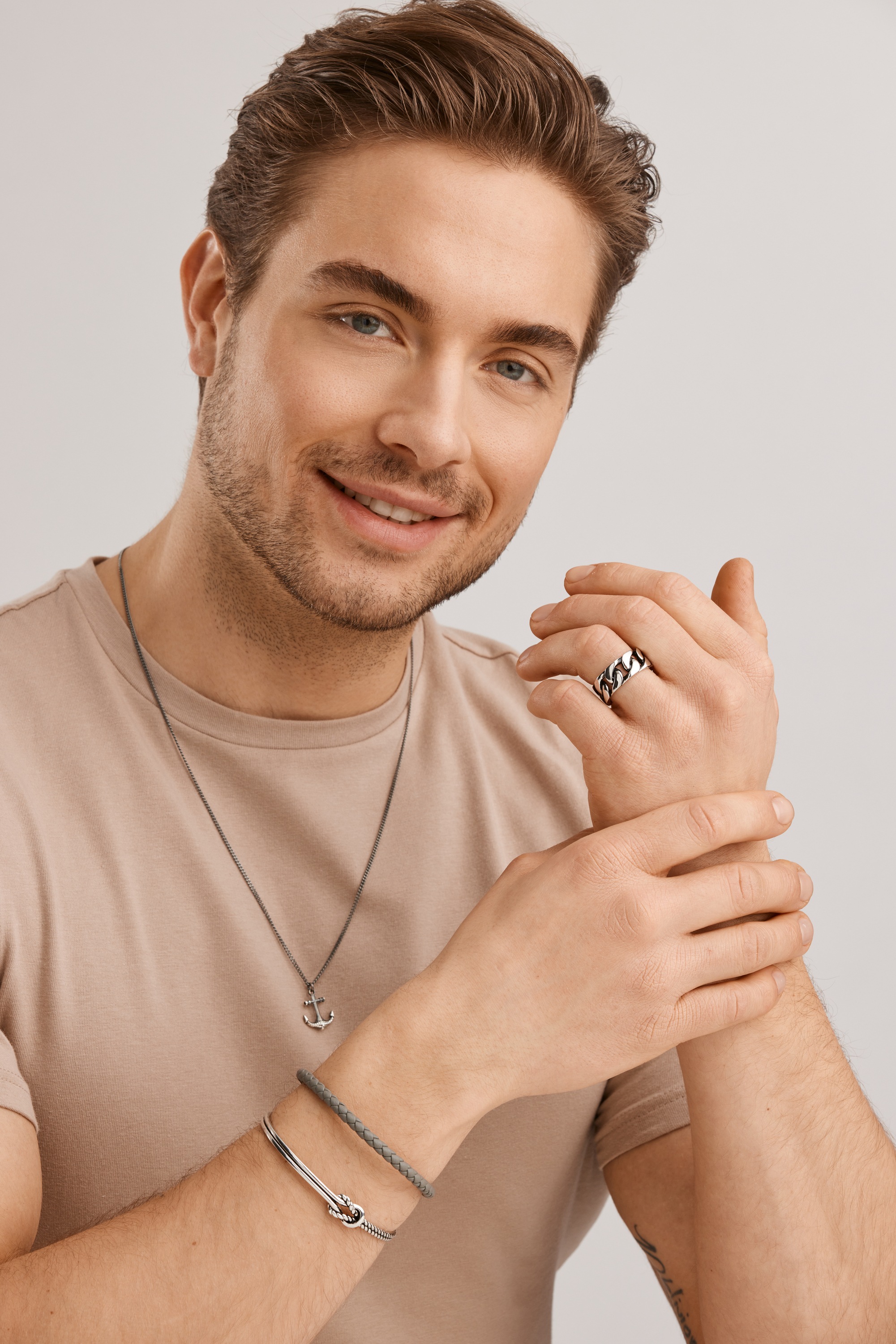 Fingerring CAÏ "925/- Sterling Silber rhodiniert Ketten-Optik" Gr. 66, weiß, Fingerringe, Herren, 066 (21,0), Silber 925 (Sterlingsilber), Fingerring 2
