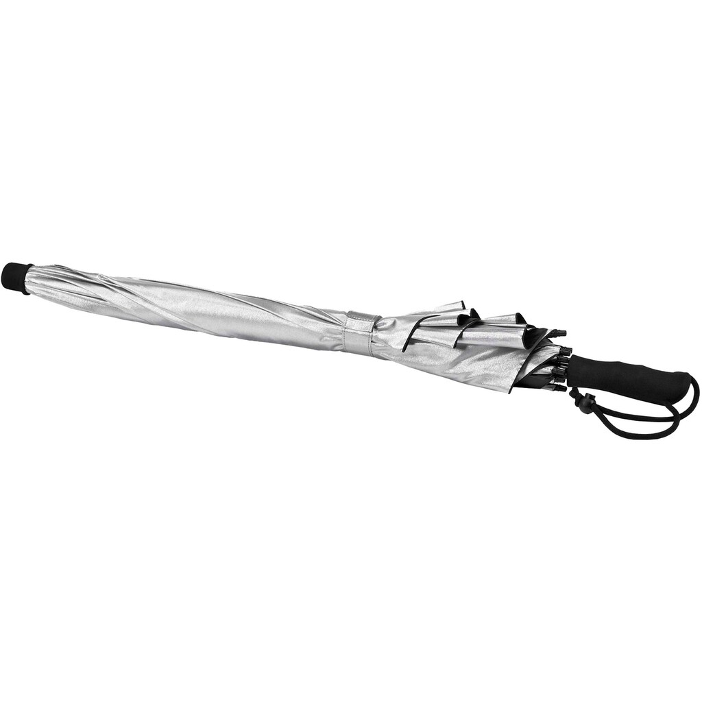 EuroSCHIRM® Stockregenschirm »Swing backpack, silber«, mit UV-Lichtschutzfaktor 50+ und verlängertem Schirmdach