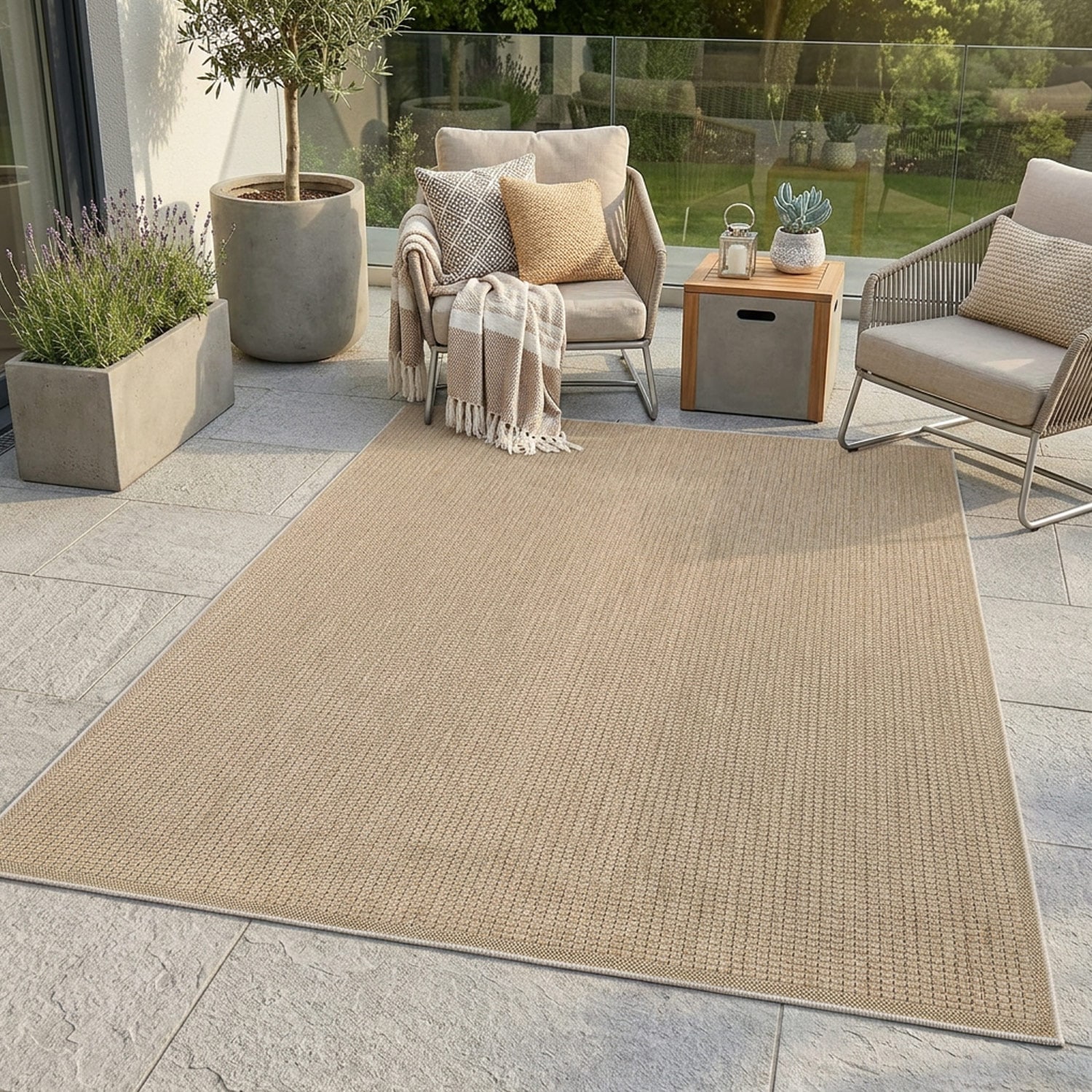 Carpet City Outdoorteppich »Flachgewebe in Sisal-Optik, Wetterfest & UV-beständig« rechteckig 0,5 mm Höhe Witterungsbeständig für Balkon, Terrasse, Garten