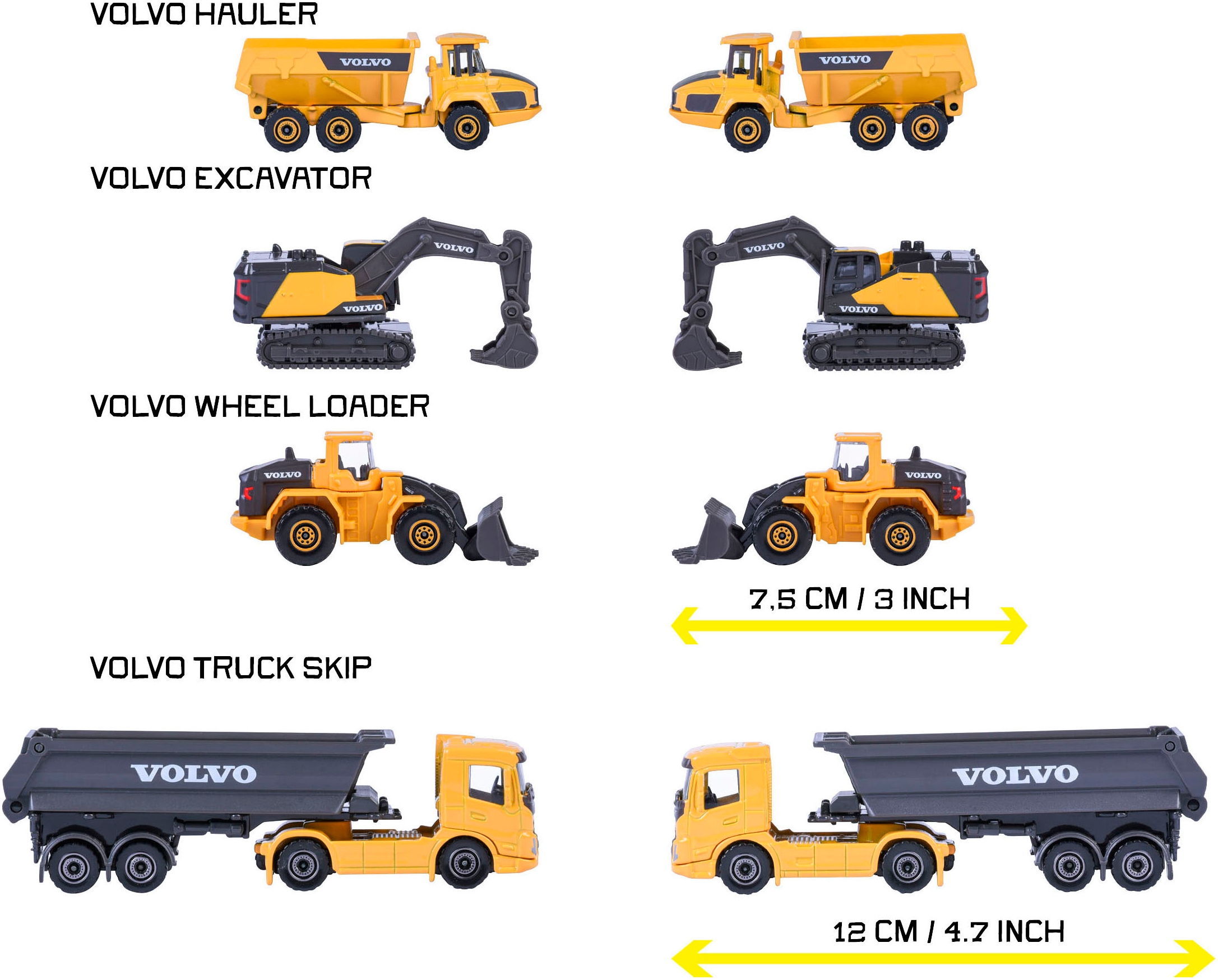 majORETTE Spielzeug-LKW »Volvo Geschenkset - Baustellenfahrzeuge 4er«, (Set, 4 tlg.), exklusiv nur in diesem Set erhältlich: Kipplaster