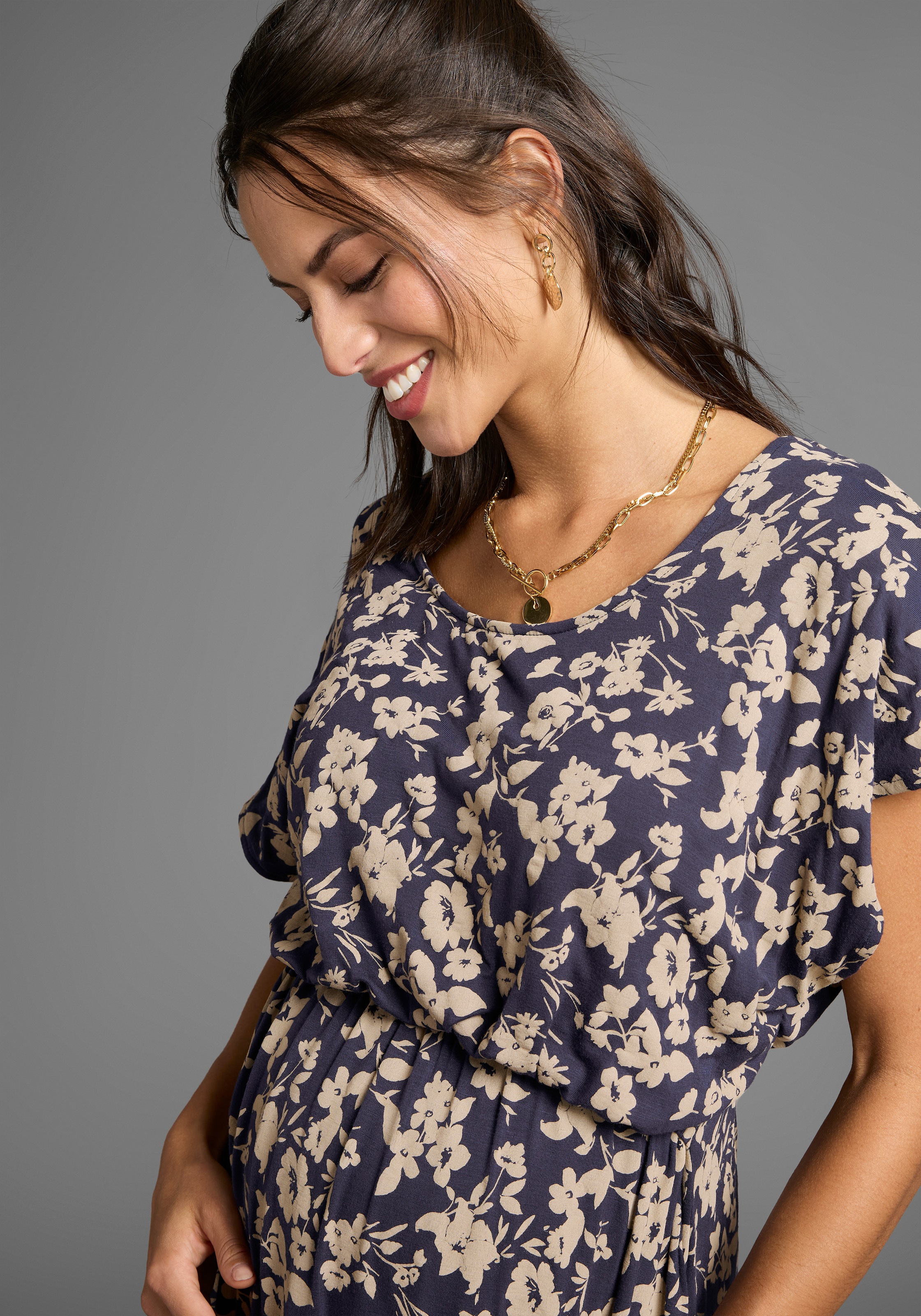 Thumbnail - Neun Monate Umstandskleid "Langes Schwangerschafts- und Still-Kleid" Ohne Taschen Jersey-Kleid für Schwangerschaft und S...