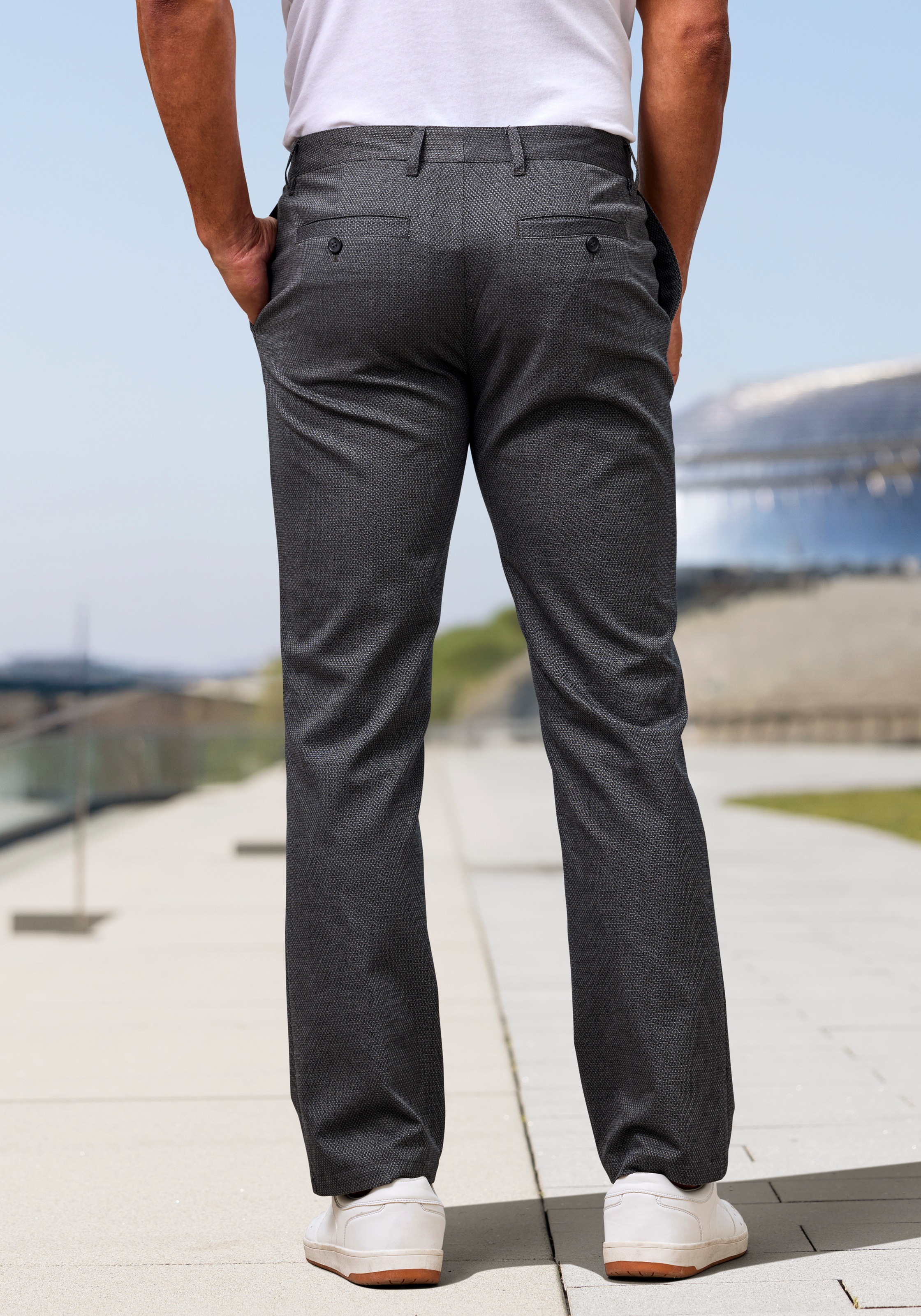 Stoffhose H.I.S "aus leicht elastischer Baumwollmix-Qualität", Herren, Gr. 38, Länge 34, anthrazit, Web, Obermaterial: 53% Baumwolle, 30% Polyester, 15% Viskose, 2% Elasthan, unifarben, regular fit lang, Hosen Stoffhose, bequeme Hose aus leicht elastische 2