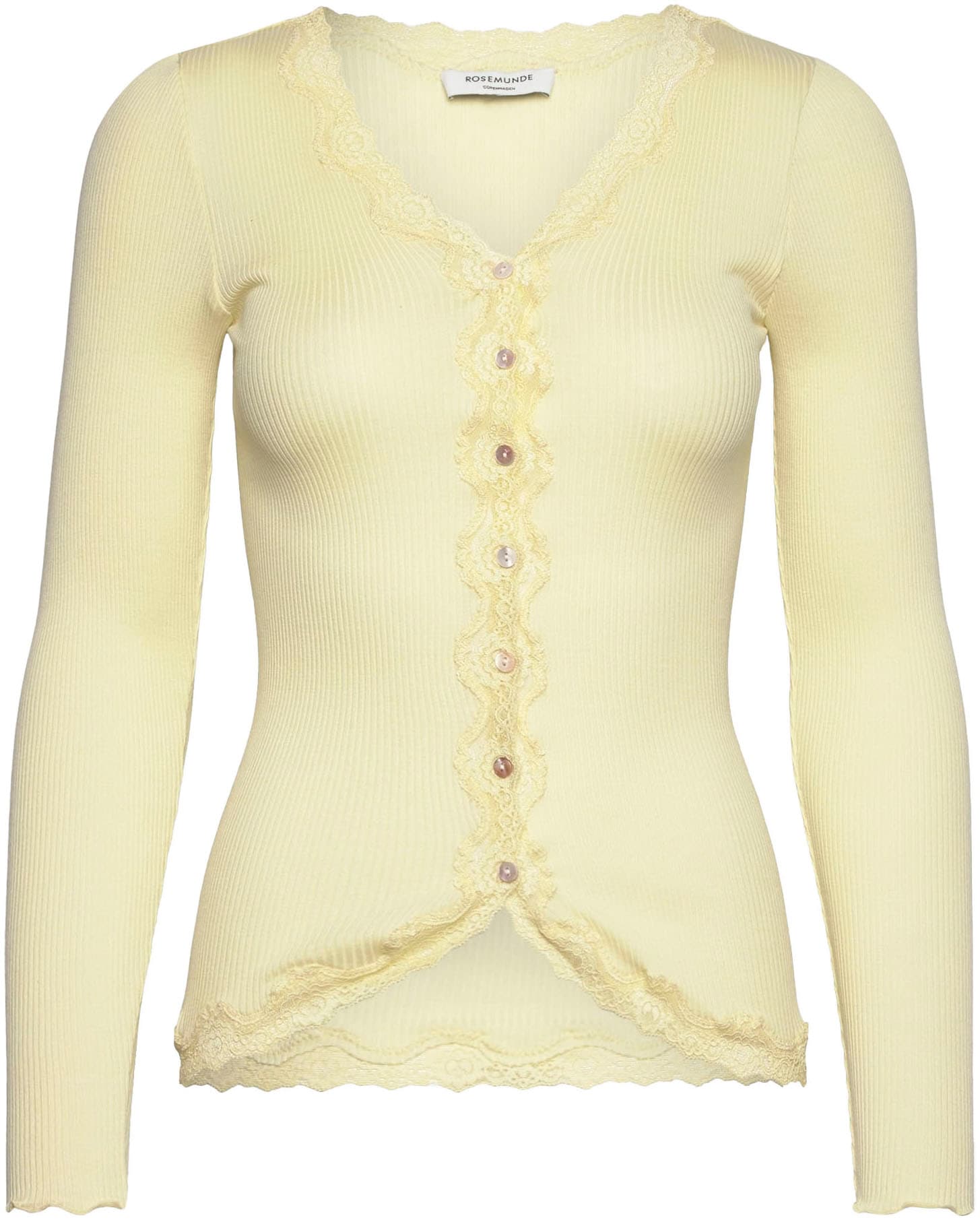 rosemunde Strickjacke "Babette Silk Cardigan mit Seide" Vintage-Spitzenbesatz, Perlmuttknopfleiste, Langarm, Seidenmix