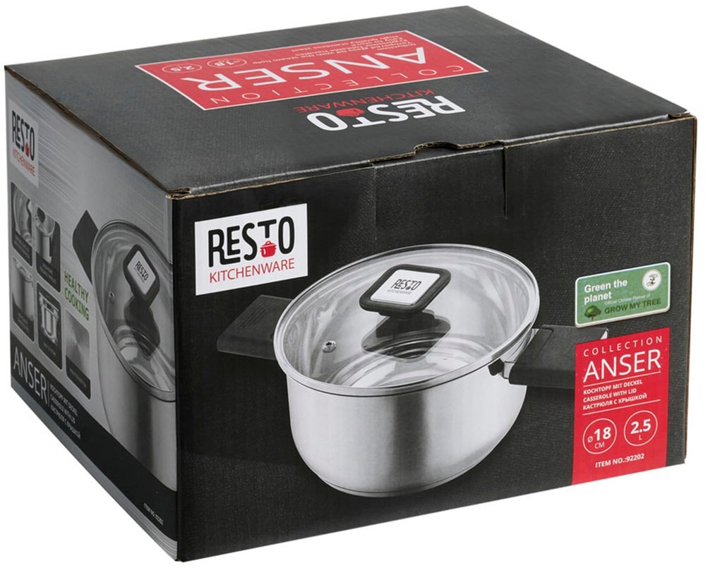 RESTO Kitchenware Kochtopf »Anser, energiesparend und spülmaschinenfest, im Geschenkkarton«, Edelstahl 18/10, (2 tlg.), Geeignet für alle Herdarten, auch Induktion, mit klappbaren Griffen