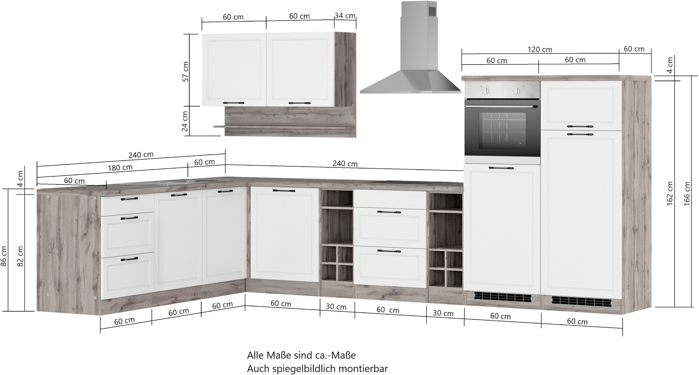 KOCHSTATION Winkelküche »KS-Lana«, Stellbreite 240/360 cm, wahlweise mit E-Geräten