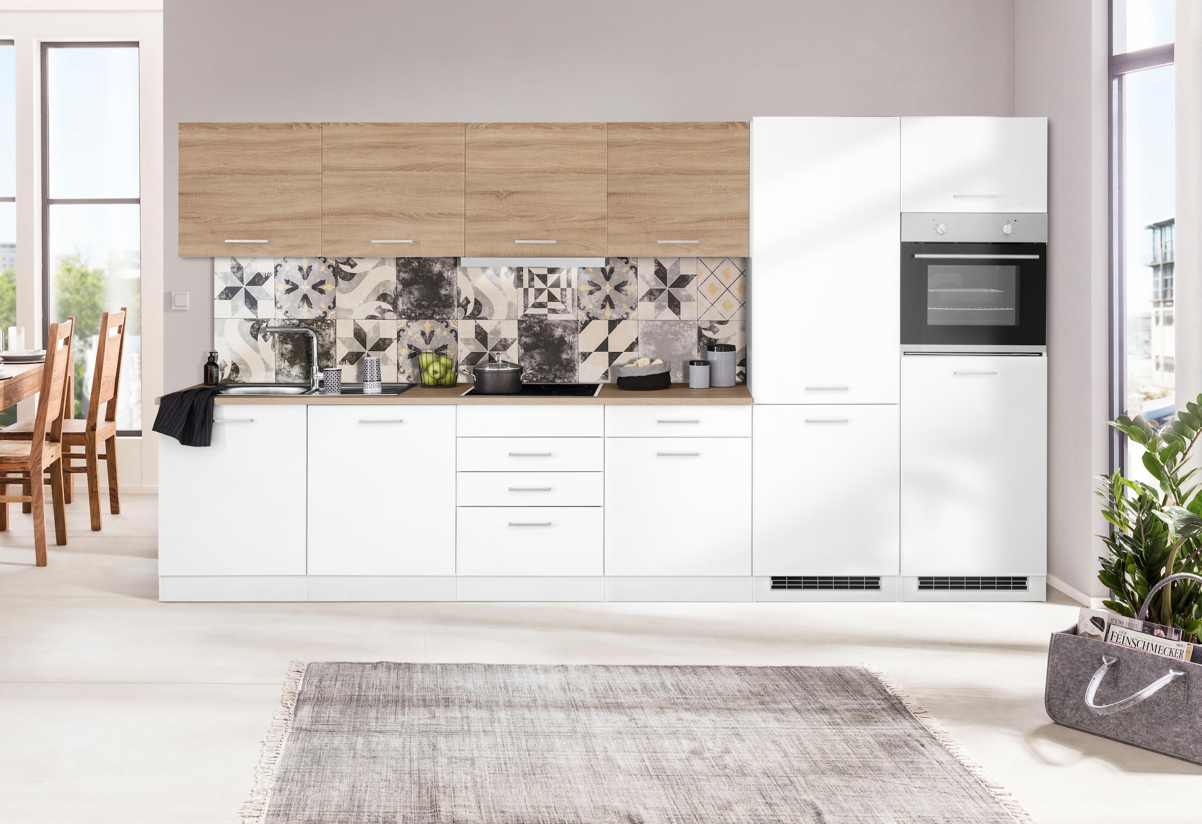 Küchenzeile »Visby«, mit E-Geräten, 330 cm,inkl. Kühl/Gefrierkombination und...