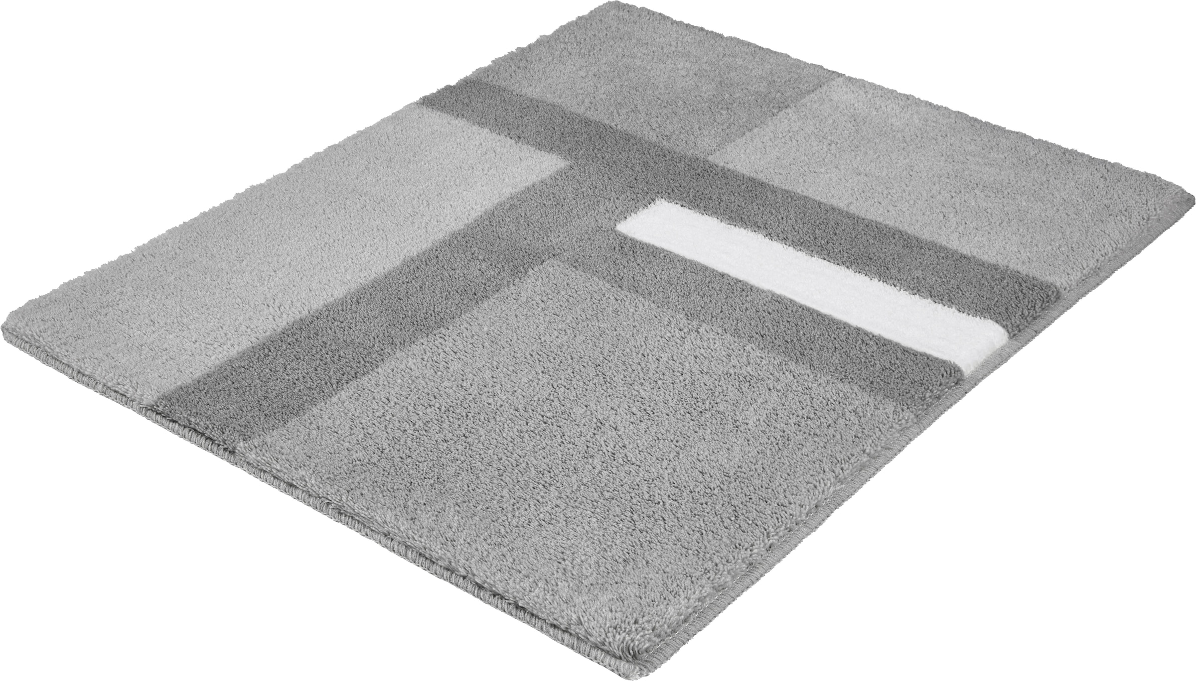 Kleine Wolke Badematte ""Ariana", Badvorleger, Badezimmer Teppich" Höhe 20 mm rutschhemmend beschichtet fußbodenheizungsgeeignet Geometrisches Design mit kontrastierendem Mittelstreifen