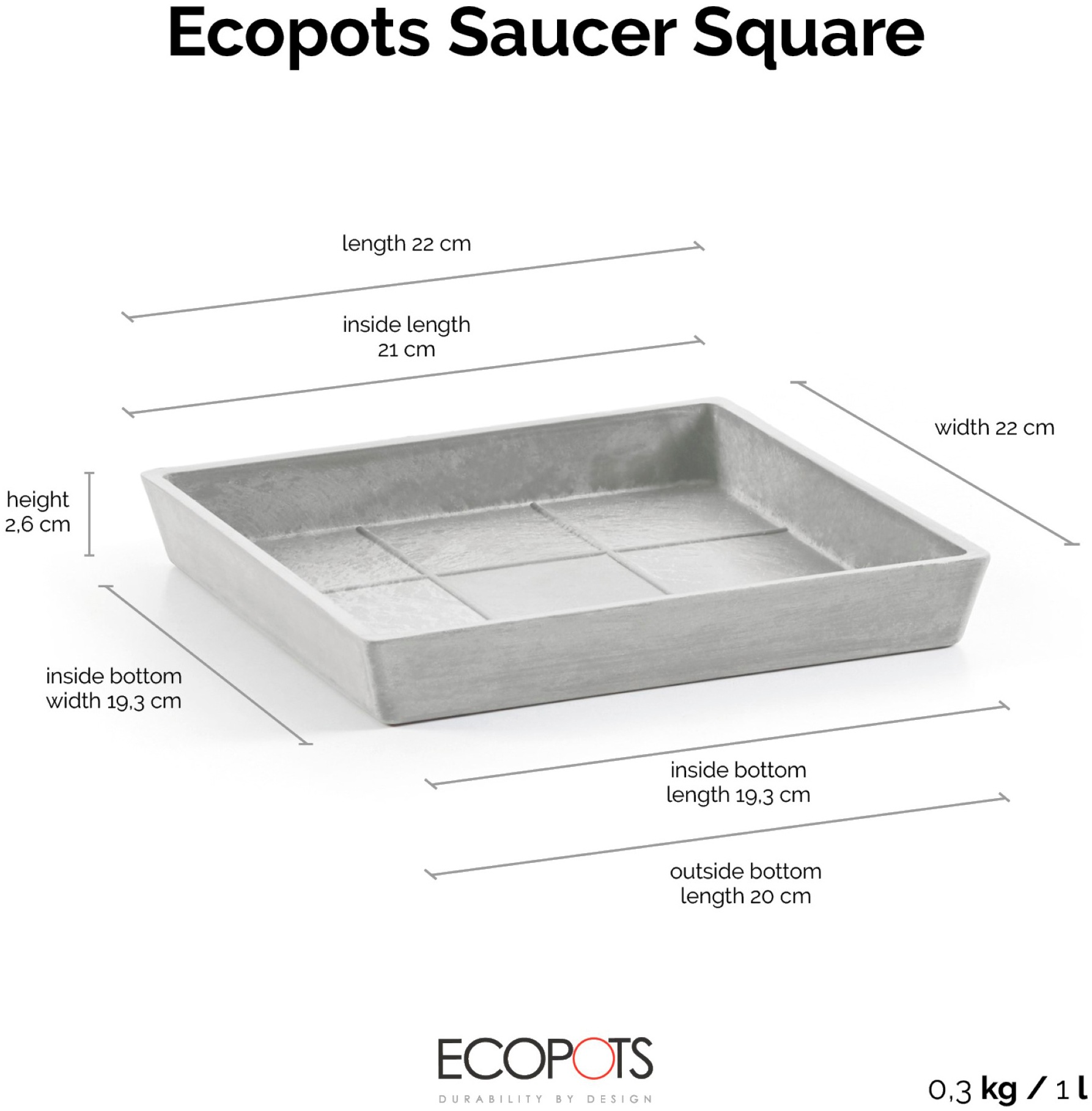ECOPOTS Topfuntersetzer »Quadratisch 25 Weißgrau«, für innen und außen: frostsicher, bruchsicher und lichtbeständig