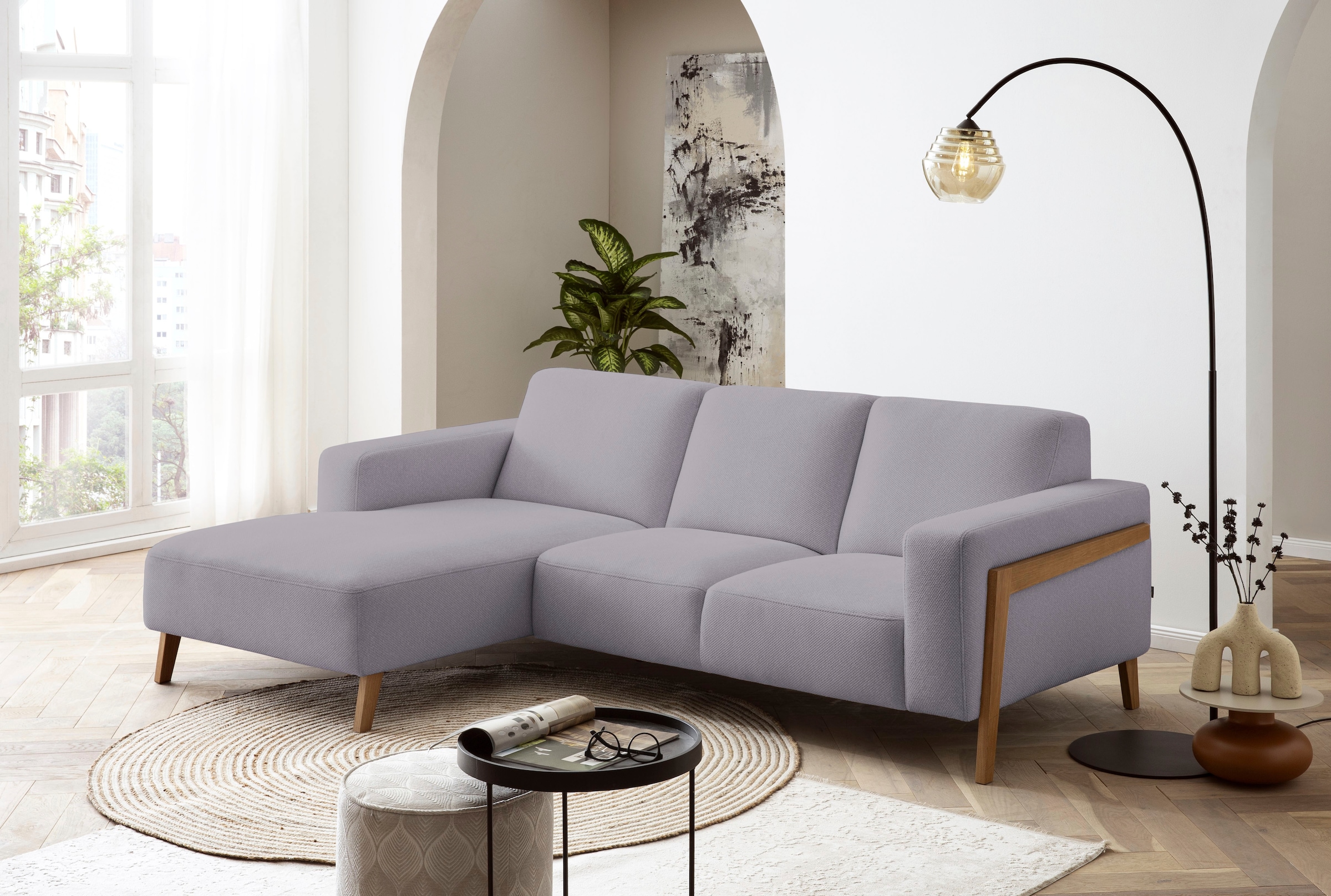 exxpo - sofa fashion Ecksofa »Starr, modern und klassisches Design, hochwertige Verarbeitung, bequem«, L-Form, wahlw. elektrische Sitztiefenverstellung, Massivholzfüße
