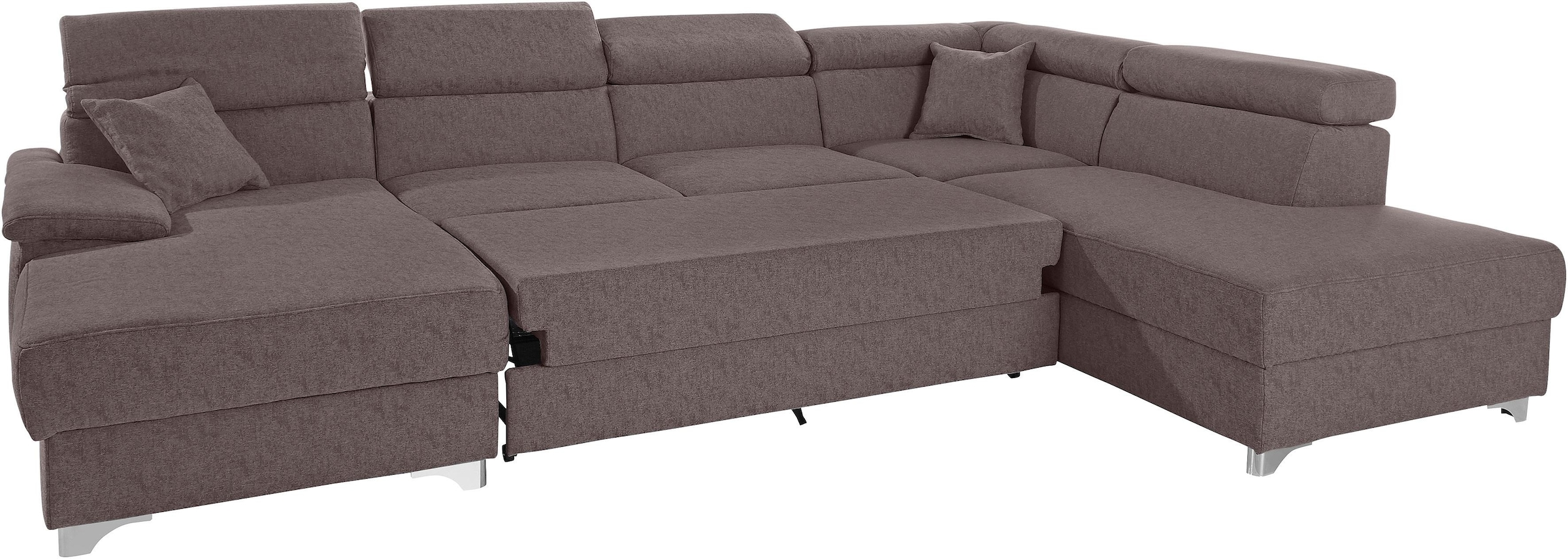 DOMO collection Wohnlandschaft »Mira, inklusive Kopfteilverstellung für mehr Wohlfühlkomfort, U-Form«, wahlweise mit Bettfunktion und Bettkasten, elegant und modern
