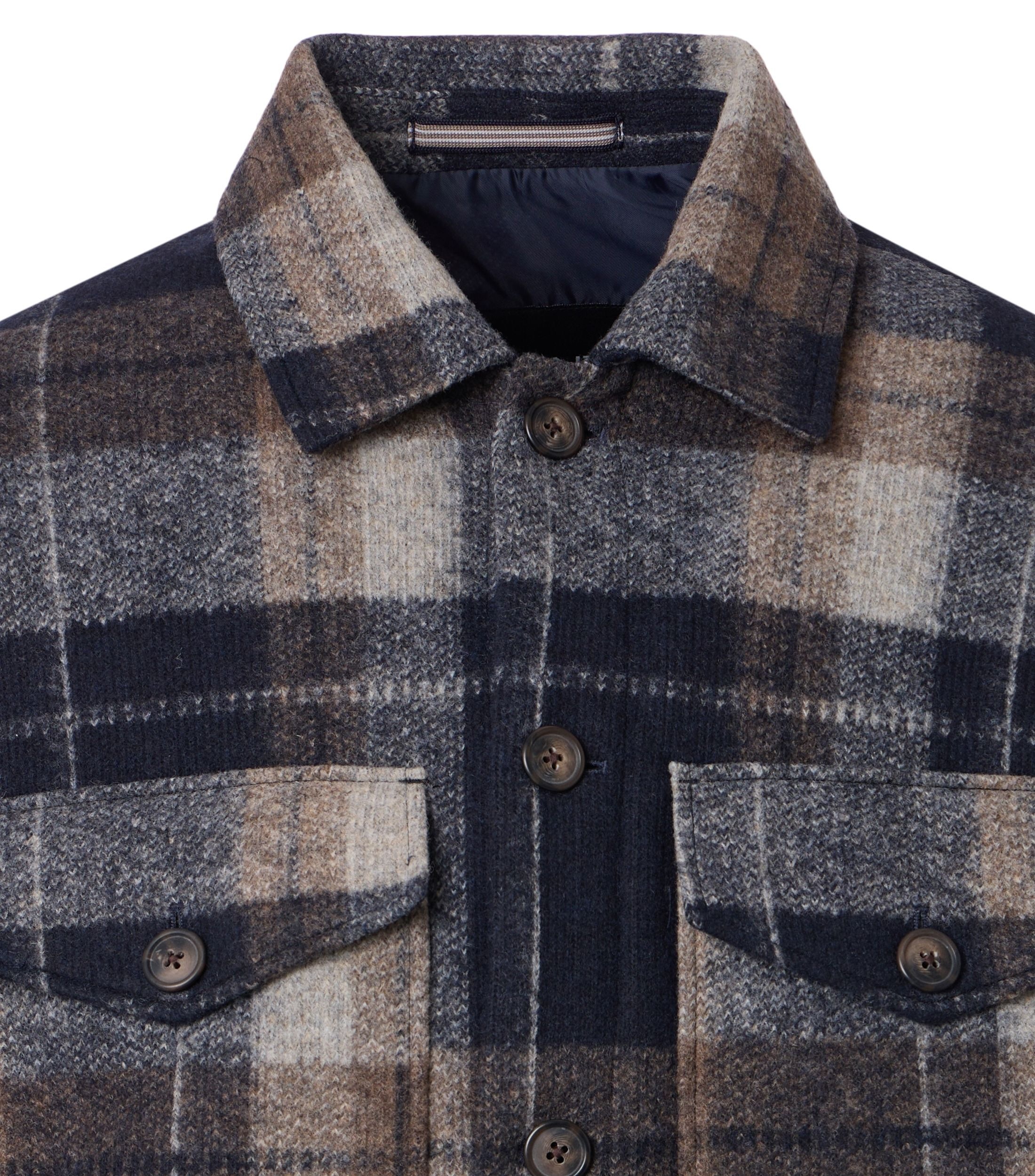 Langarmhemd VENTI "VENTI Hemdjacke kariert", Herren, Gr. 50, Normalgrößen, blau, 95% Polyester, 5% Wolle, kariert, Hemden 3