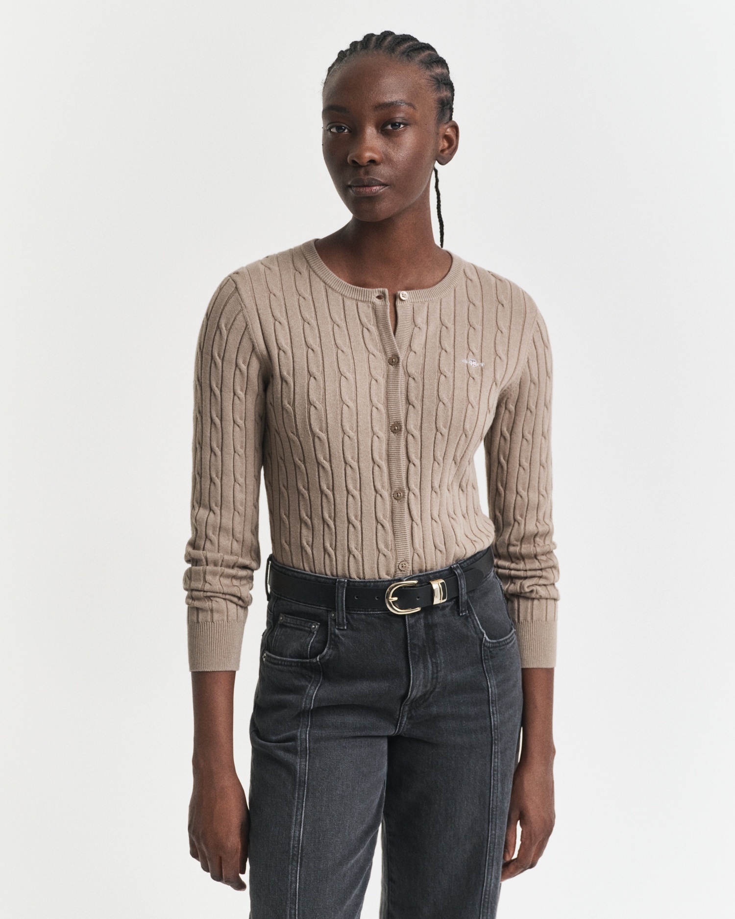 Gant Cardigan "STRETCH COTTON CABLE", Zopfmuster, Slim Fit, Rundhals günstig online kaufen
