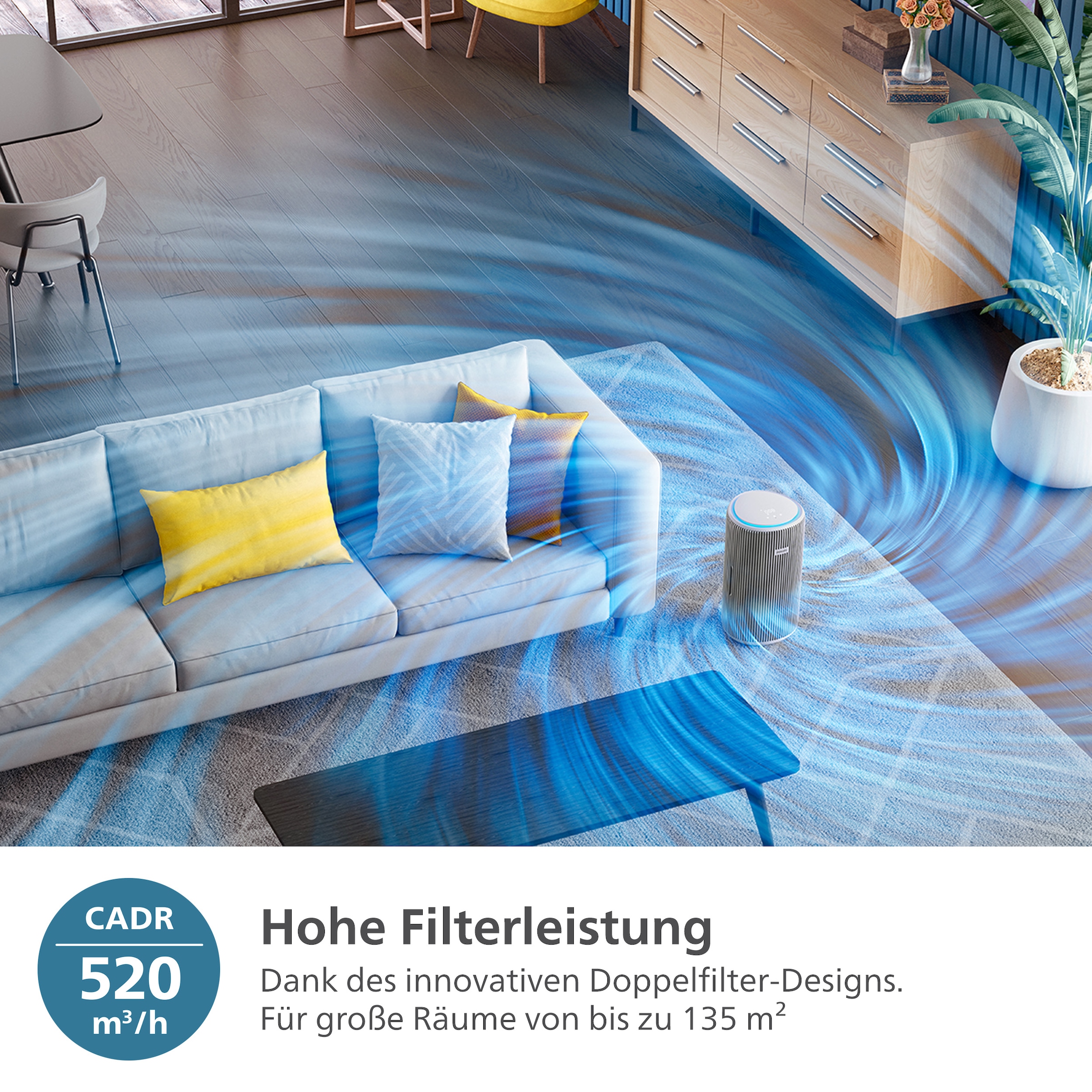 Philips Luftreiniger »AC3220/10 PureProtect 3200 Series, Luftreinigungsrate (CADR) 520 m³/h«, für 135 m² Räume, 3-Schichten-HEPA-Filtersystem, leise