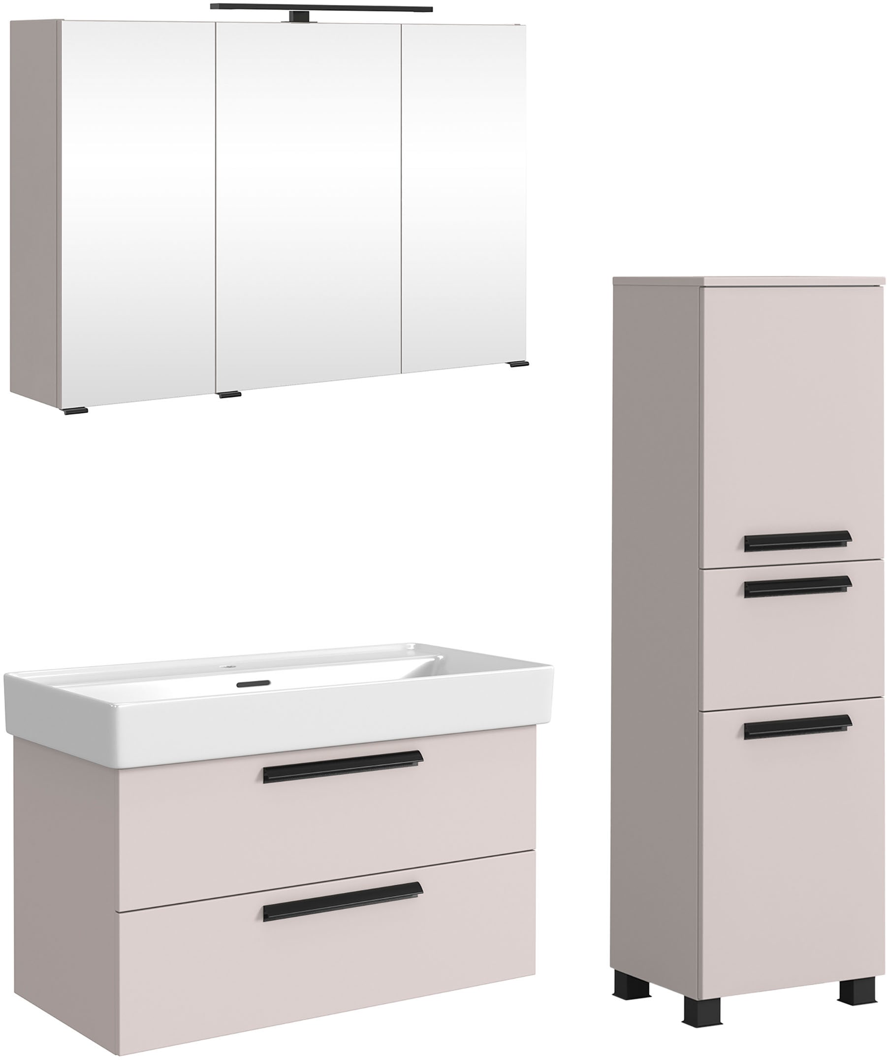welltime Badmöbel-Set "SALVADA, 3tlg-Set, gedämpfte Scharniere, Softclose, Keramikbecken" Maße (B/T/H): 140/47,5/200 cm