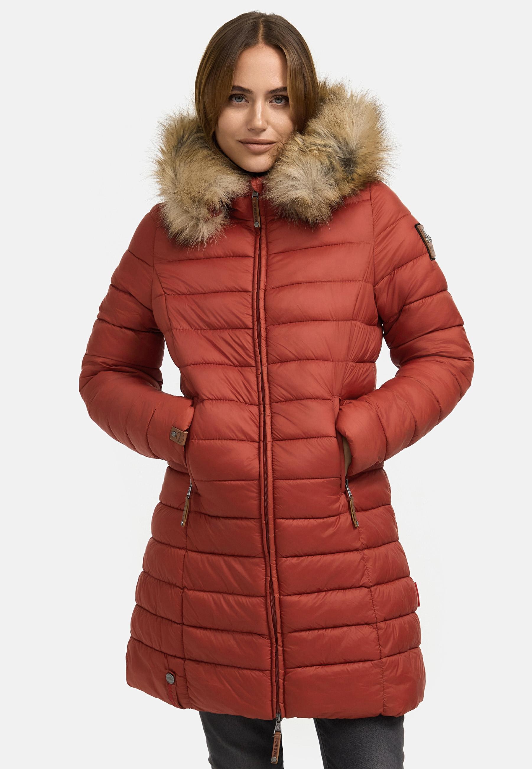 Marikoo Steppmantel »Rose-Stepp«, zeitloser Winterparka mit großer Kunstfellkapuze
