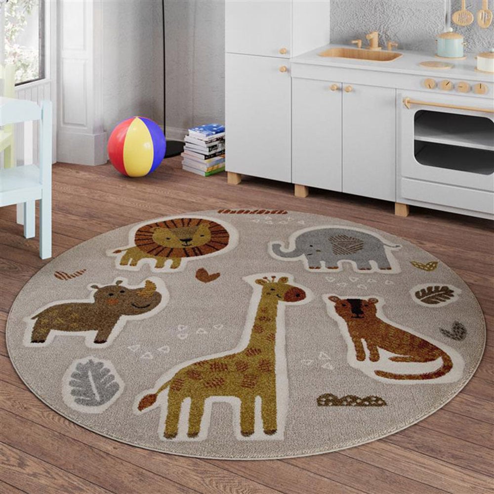 SMART KIDS Kinderteppich "Nala & Friends", rund, 10 mm Höhe, Moderner Spielteppich, strapazierfähig, pflegeleicht, Kontu