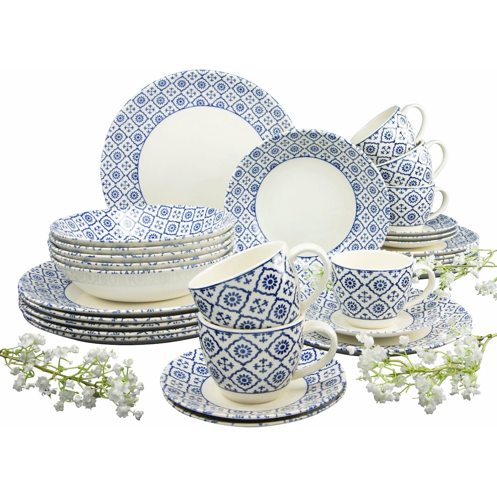 CreaTable Kombiservice »Geschirr-Set ORIENTAL BLUE«, (Set, 30 tlg., Kaffeeservice und Tafelservice im Set, für 6 Personen)